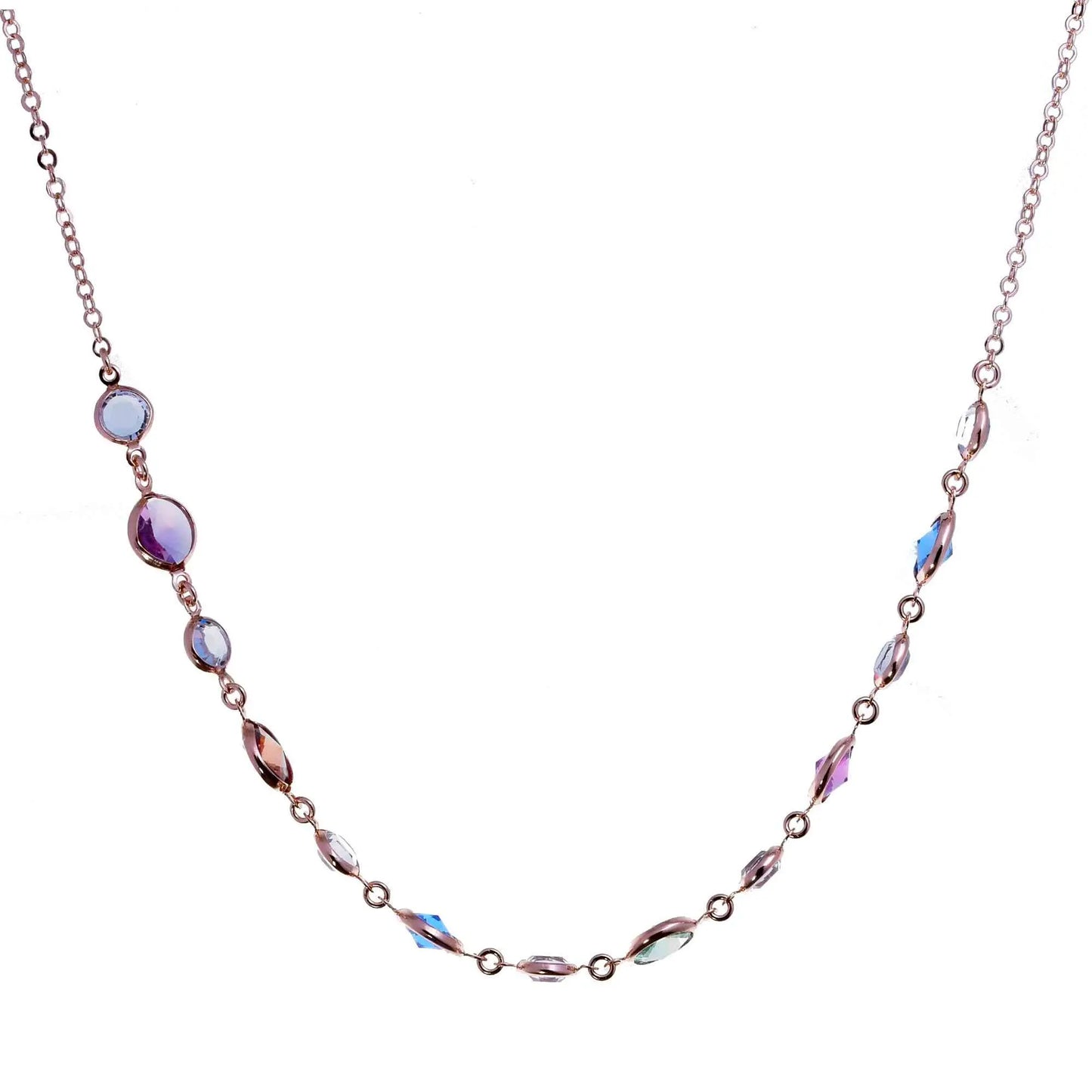 Girocollo Jordan in Argento 925 con placcatura in oro rosa e cristalli naturali multicolor alternati a seguire