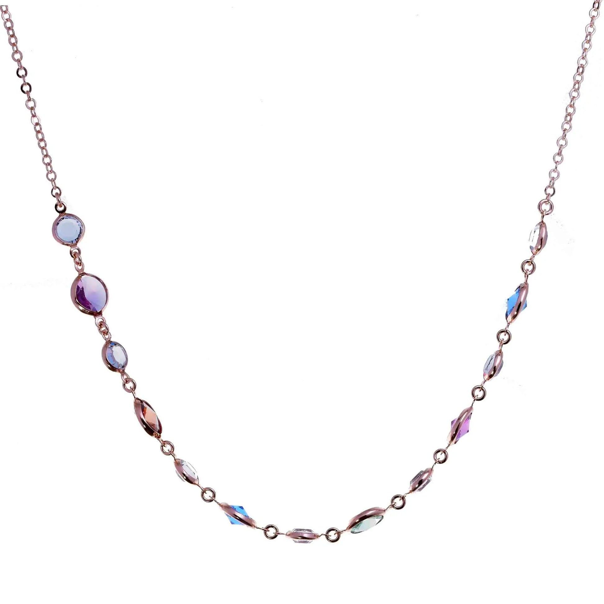 Girocollo Jordan in Argento 925 con placcatura in oro rosa e cristalli naturali multicolor alternati a seguire
