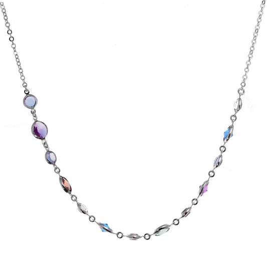 Girocollo Jordan in Argento 925 con placcatura in oro bianco e cristalli naturali multicolor alternati a seguire