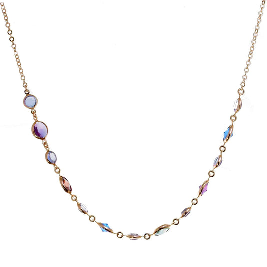 Girocollo Jordan in Argento 925 con placcatura in oro giallo e cristalli naturali multicolor alternati a seguire