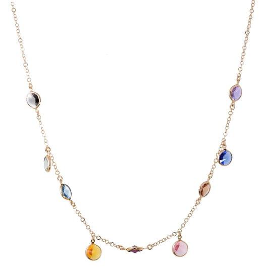 Girocollo Jordan in Argento 925 con placcatura in oro giallo e cristalli naturali multicolor alternati a seguire e pendenti
