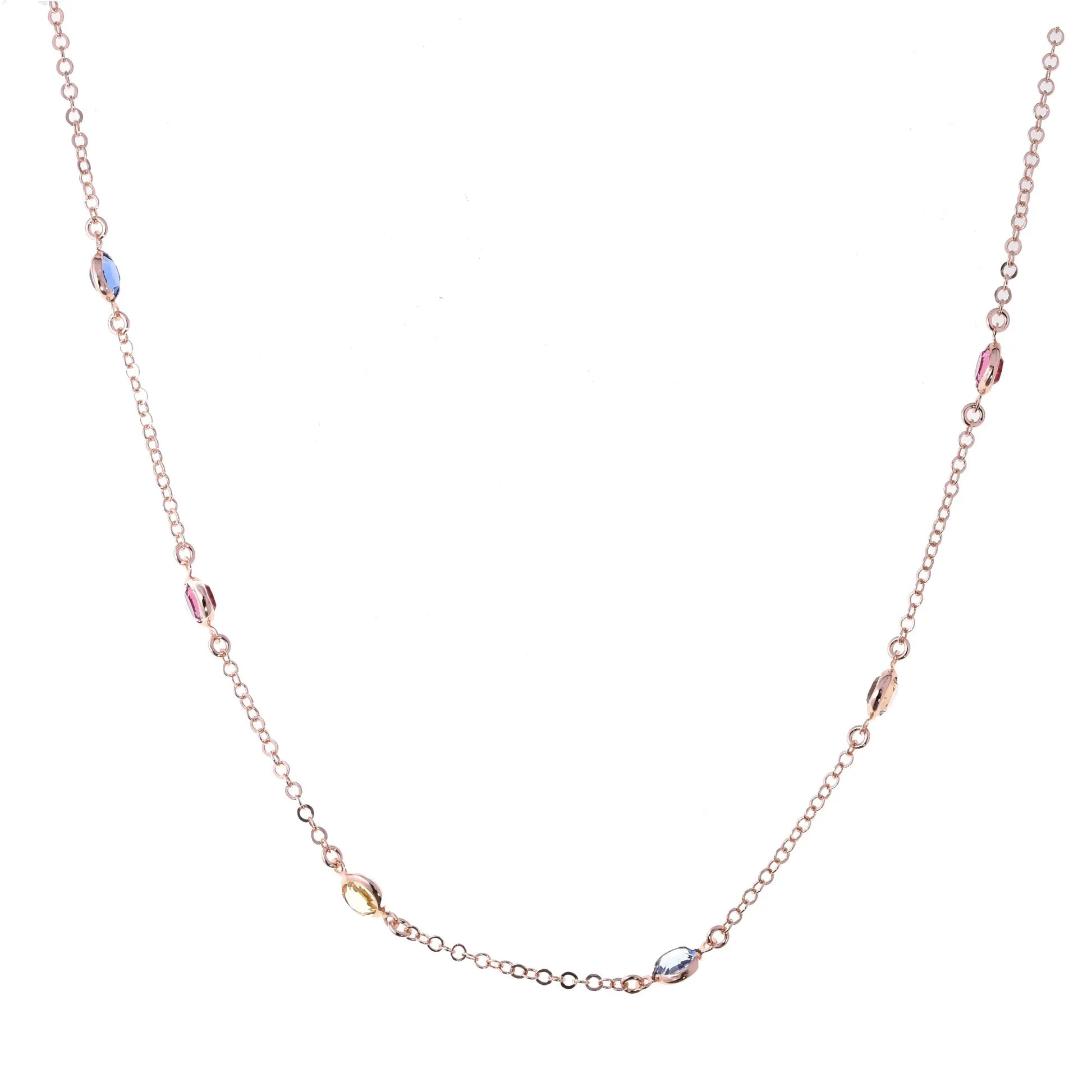 Girocollo Jordan in Argento 925 con placcatura in oro rosa e cristalli naturali multicolor a seguire