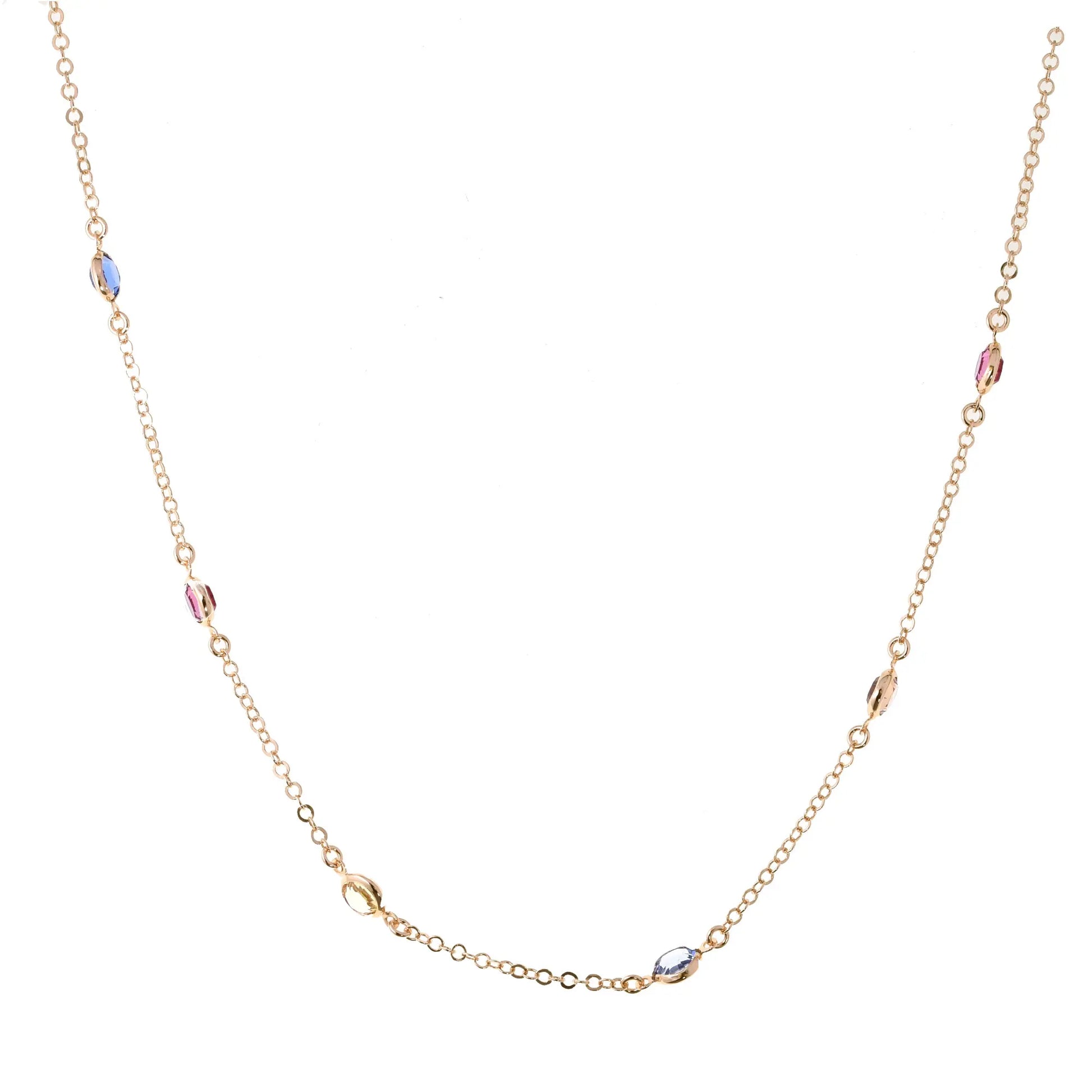 Girocollo Jordan in Argento 925 con placcatura in oro giallo e cristalli naturali multicolor a seguire