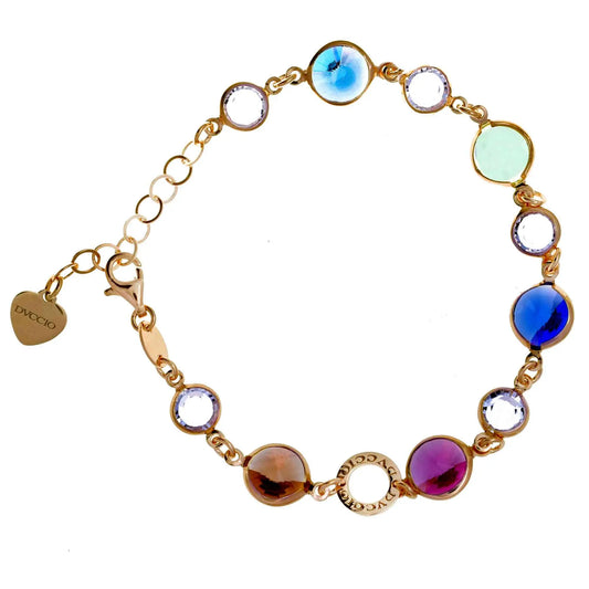 Bracciale in Argento 925 con placcatura in oro giallo e cristalli naturali multicolor a seguire alternati