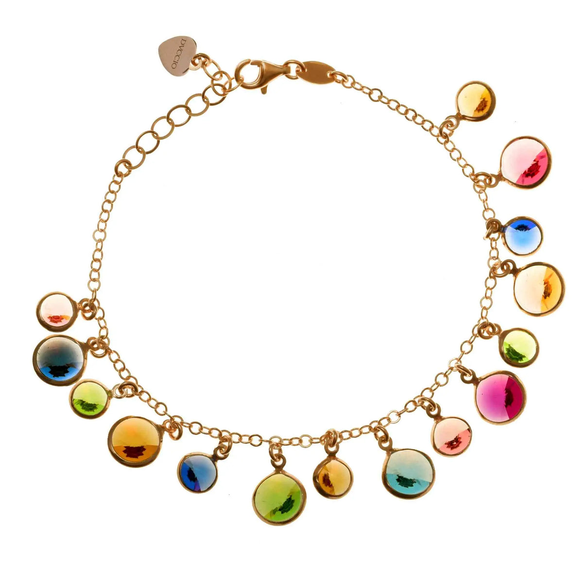 Bracciale Jordan in Argento 925 con placcatura in oro giallo e cristalli naturali multicolor pendenti alternati