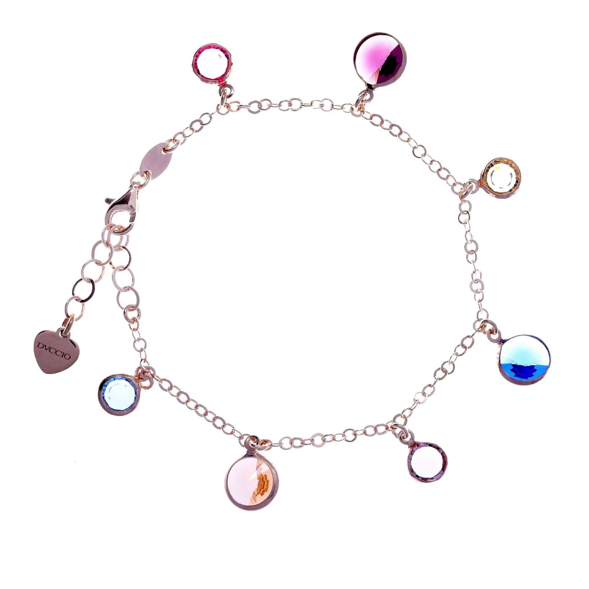 Bracciale Jordan in argento 925 placcato in oro rosa con cristalli naturali multicolor pendenti.