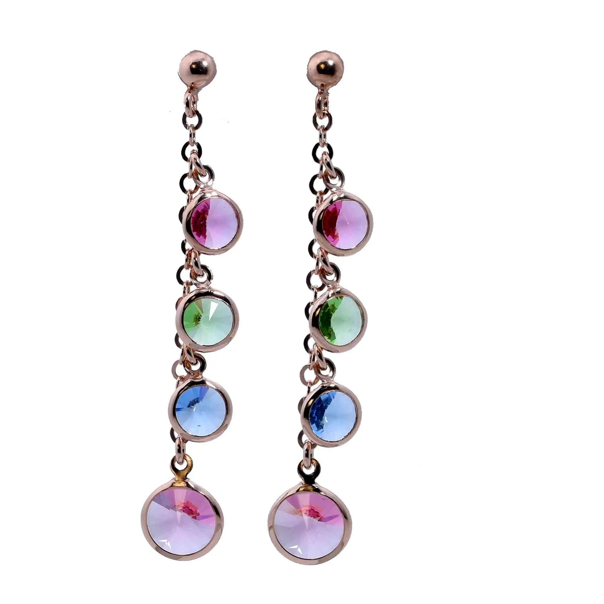 Orecchini Jordan a grappolo in argento 925 placcati in oro rosa con cristalli naturali multicolor