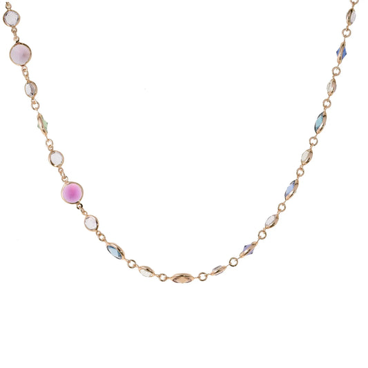Collana Jordan in argento 925 con placcatura in oro giallo e cristalli naturali multicolor a seguire