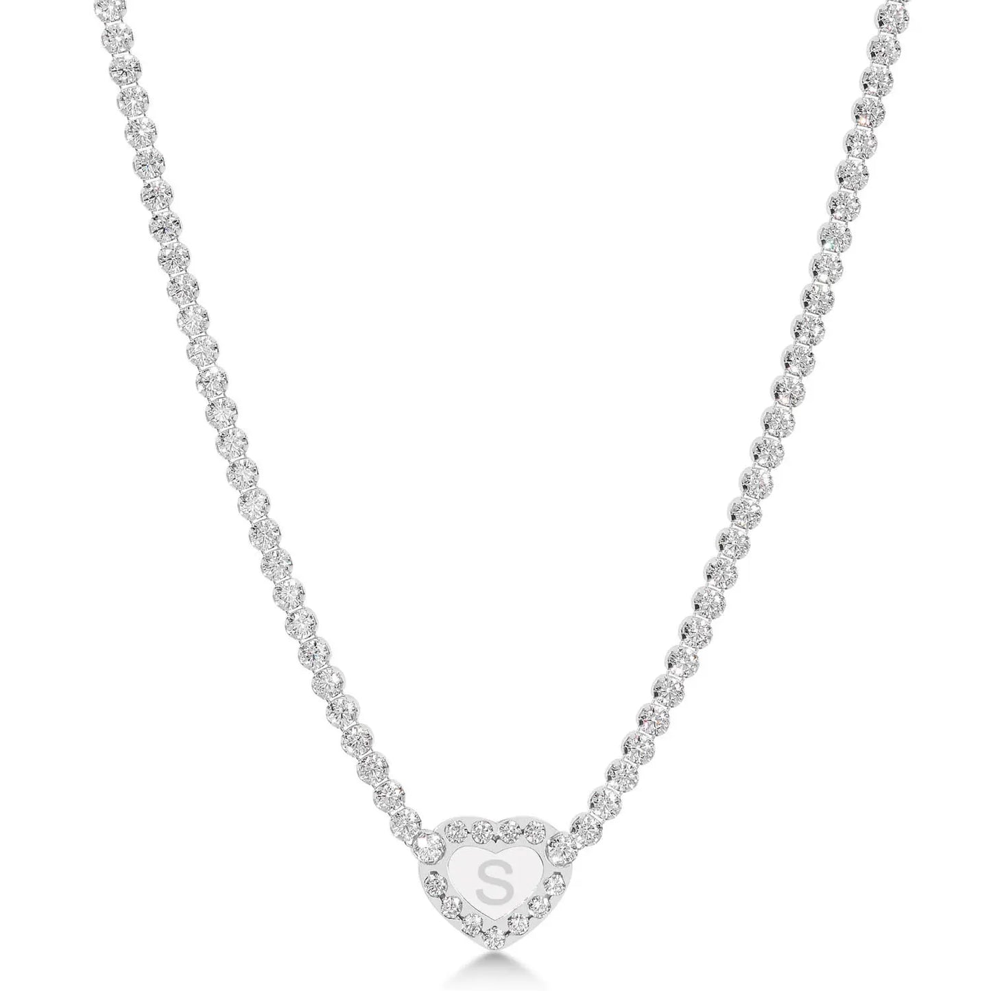 Collana Charlotte - tennis in argento 925 radiato con lettera su cuore