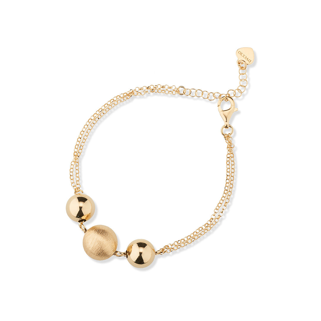 Bracciale catena doppia e  tre sfere in argento925  con laminatura in oro 24 kt