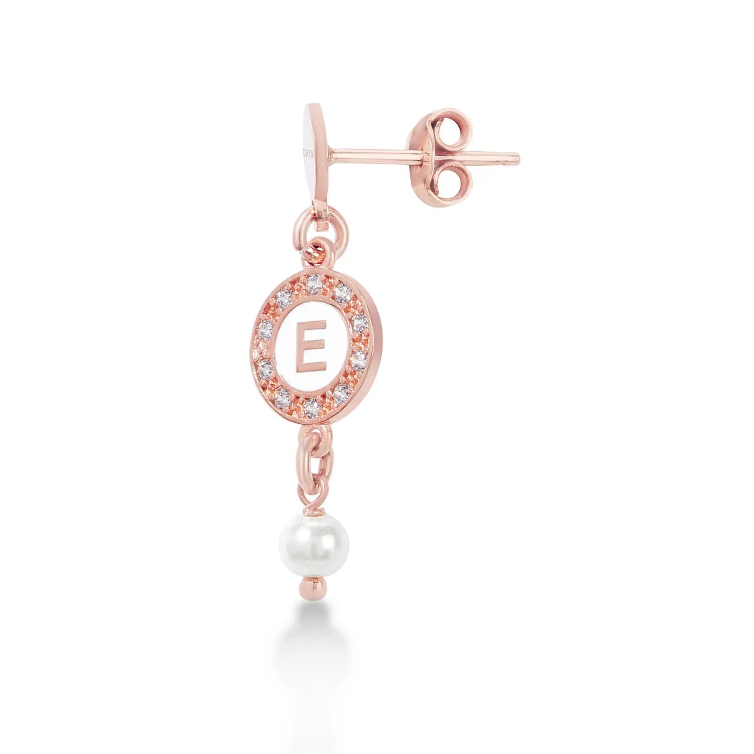 Orecchini Grace in argento 925 placcatura in oro rosa lettera a seguire e perla