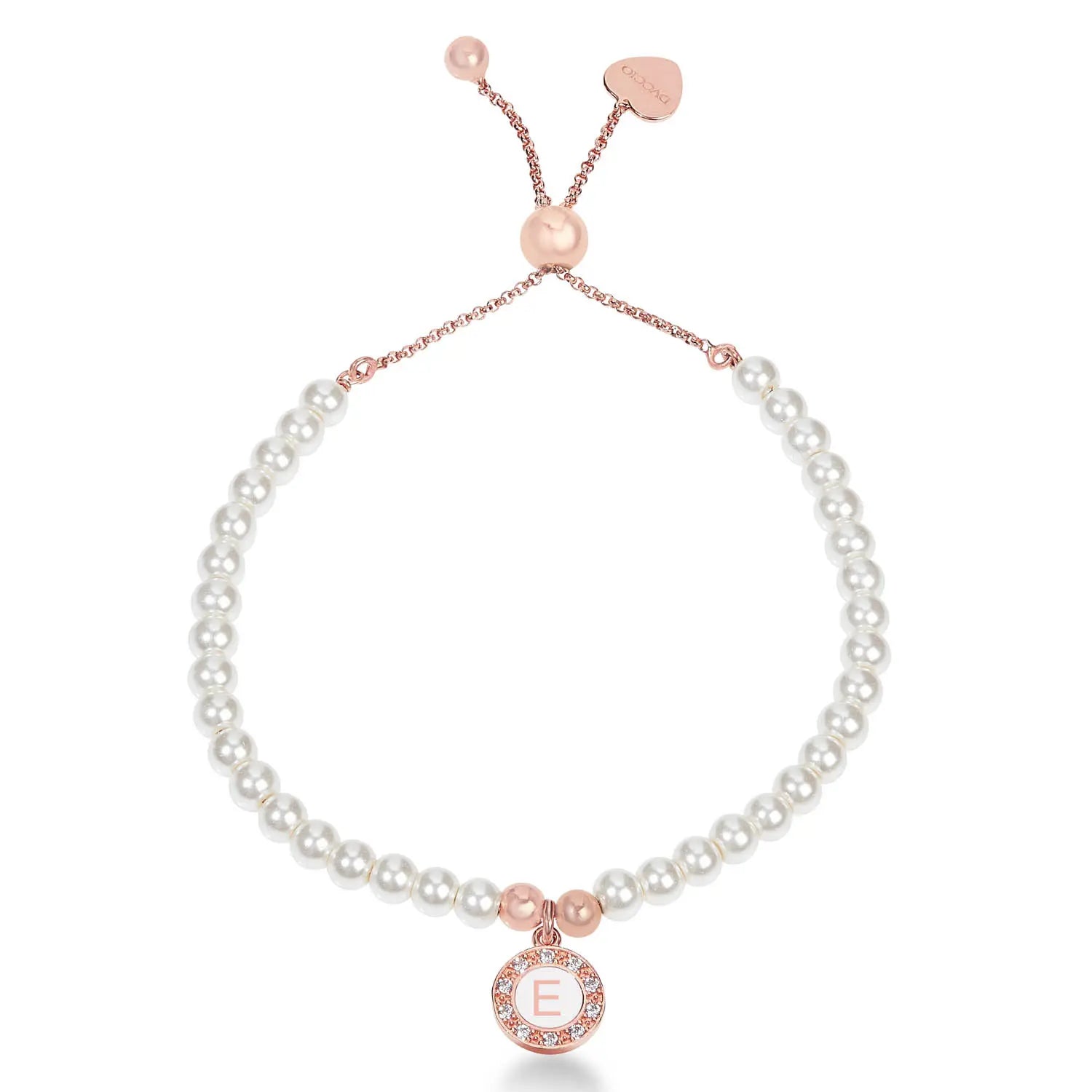 Bracciale Grace in argento 925 placcatura in oro rosa con perle e lettera pendente