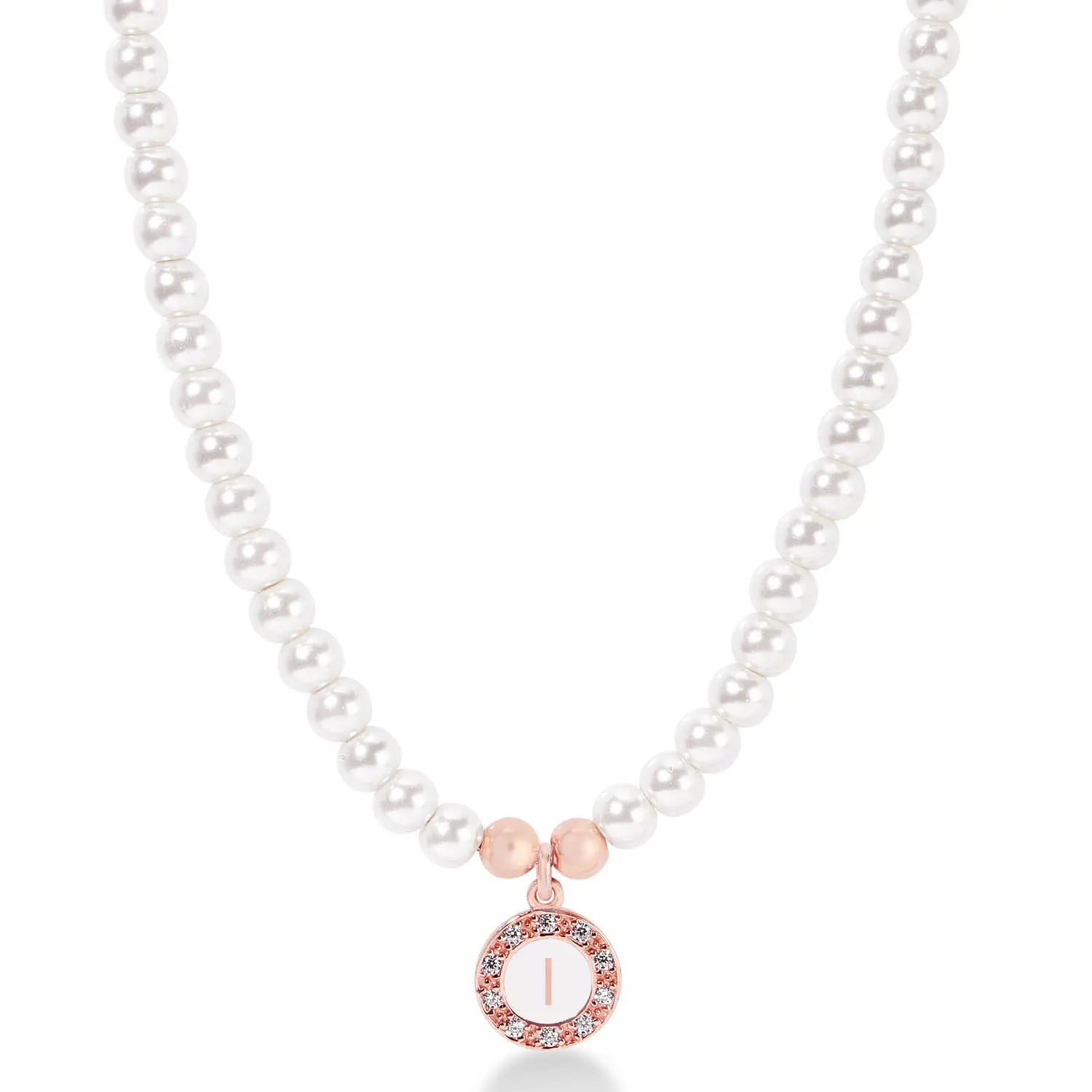 Girocollo Grace in argento 925 placcatura in oro rosa con perle e lettera pendente