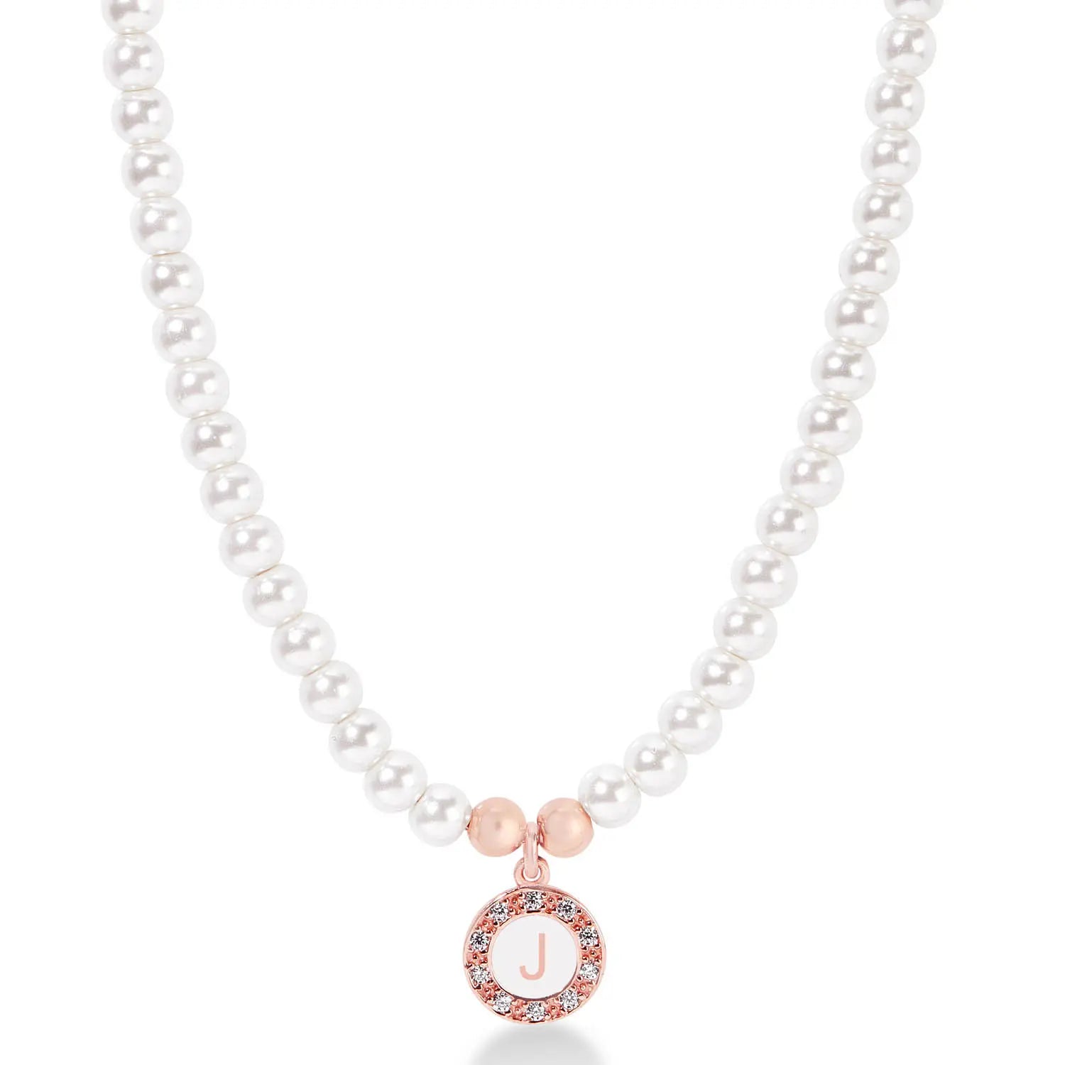 Girocollo Grace in argento 925 placcatura in oro rosa con perle e lettera pendente