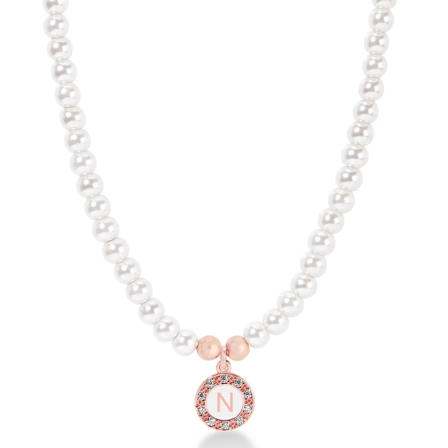 Girocollo Grace in argento 925 placcatura in oro rosa con perle e lettera pendente