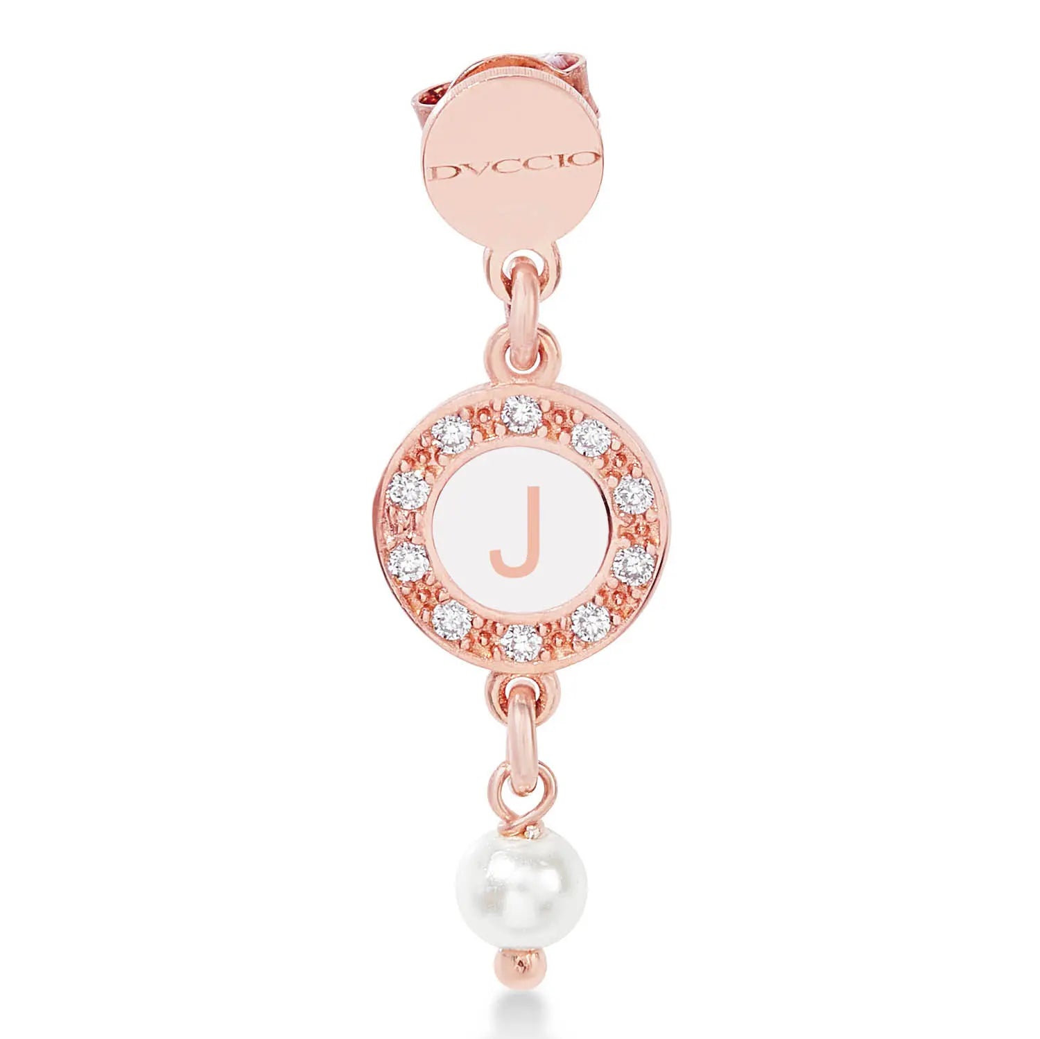 Orecchini Grace in argento 925 placcatura in oro rosa lettera a seguire e perla