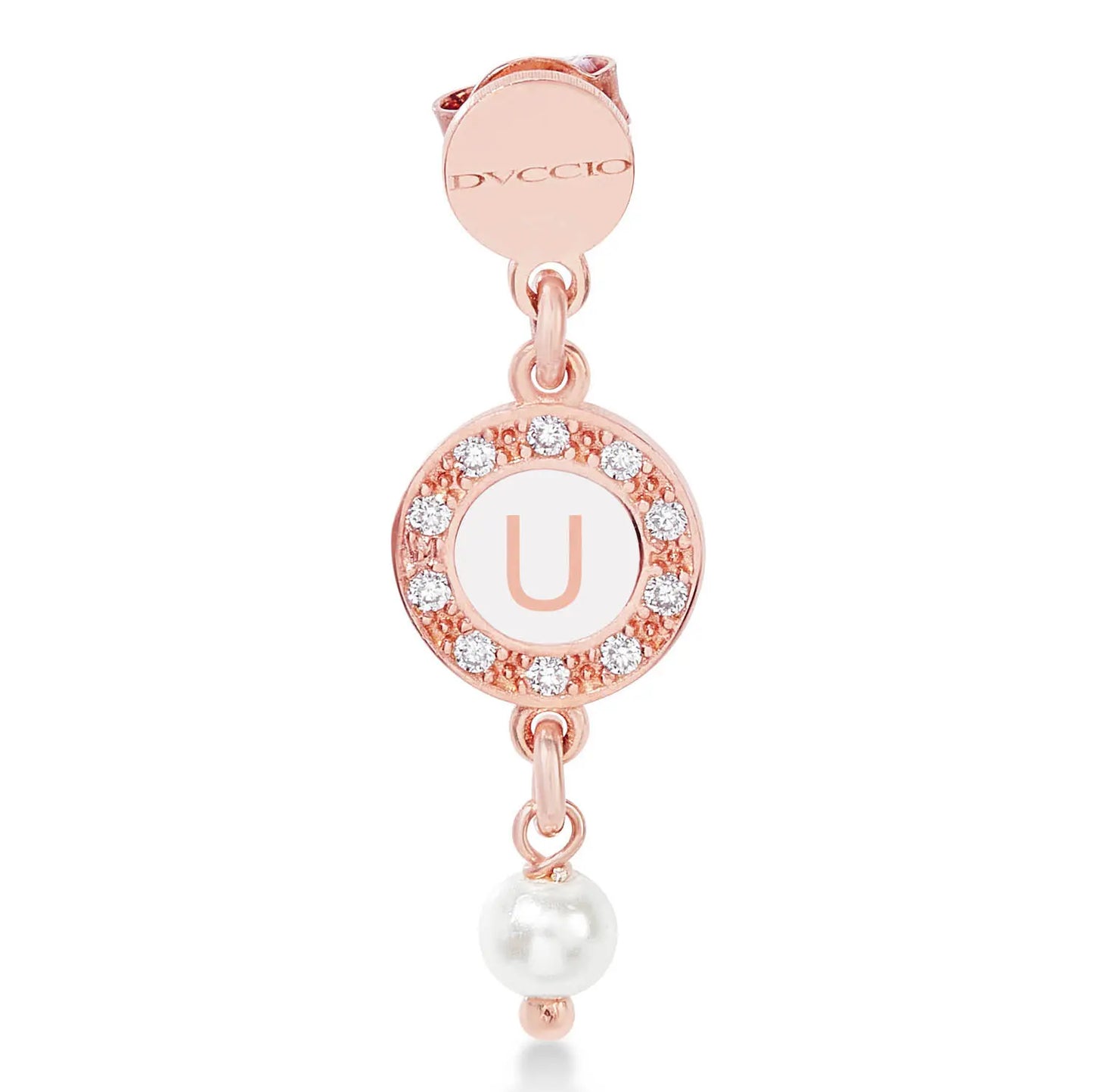 Orecchini Grace in argento 925 placcatura in oro rosa lettera a seguire e perla