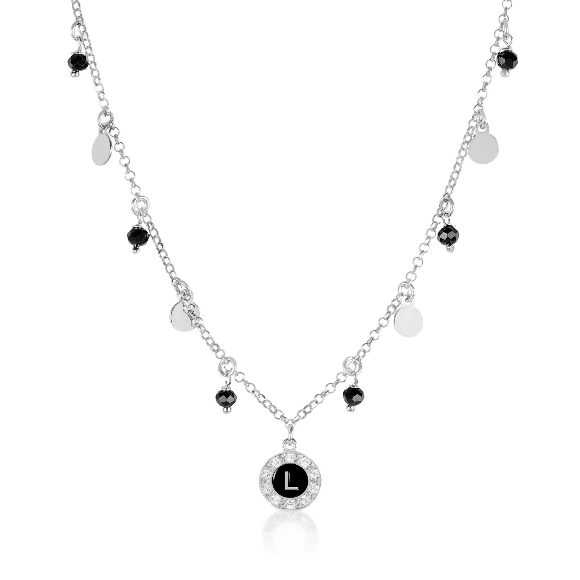 Collana Venere in argento rodiato e pietre nere