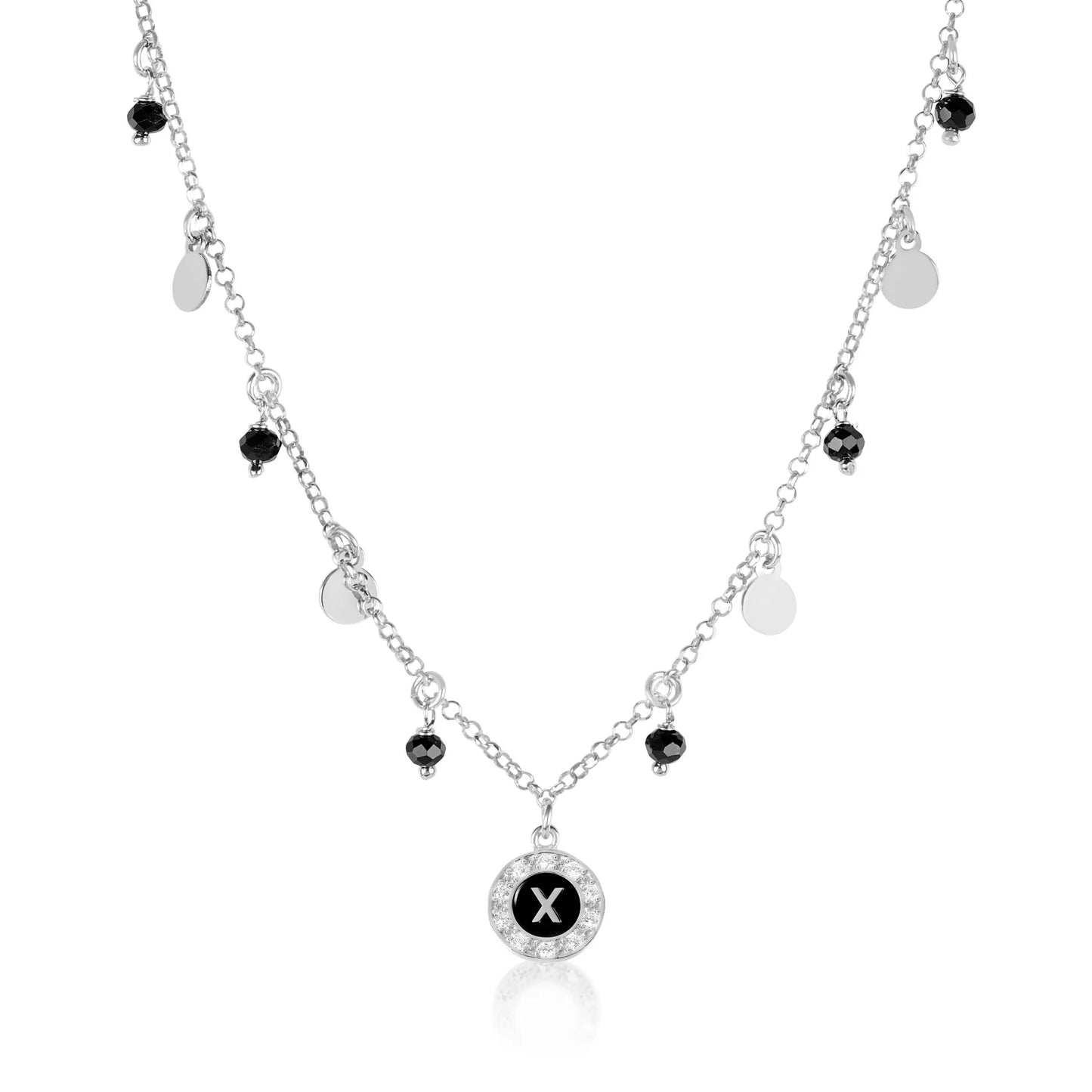 Collana Venere in argento rodiato e pietre nere