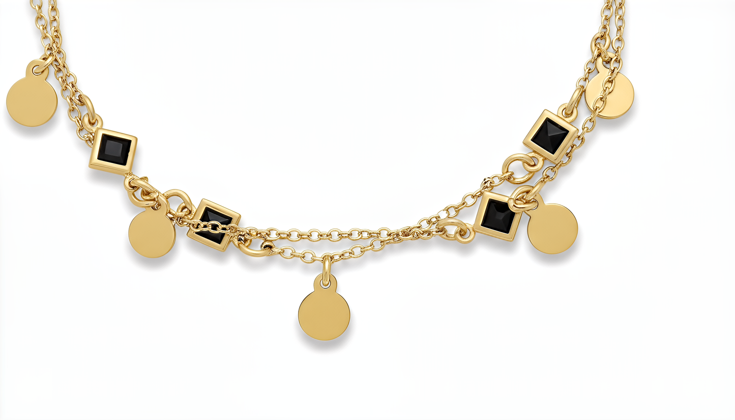 Bracciale Chérie Double Black Coin in Argento 925 Laminato Oro 24KT – DVCCIO