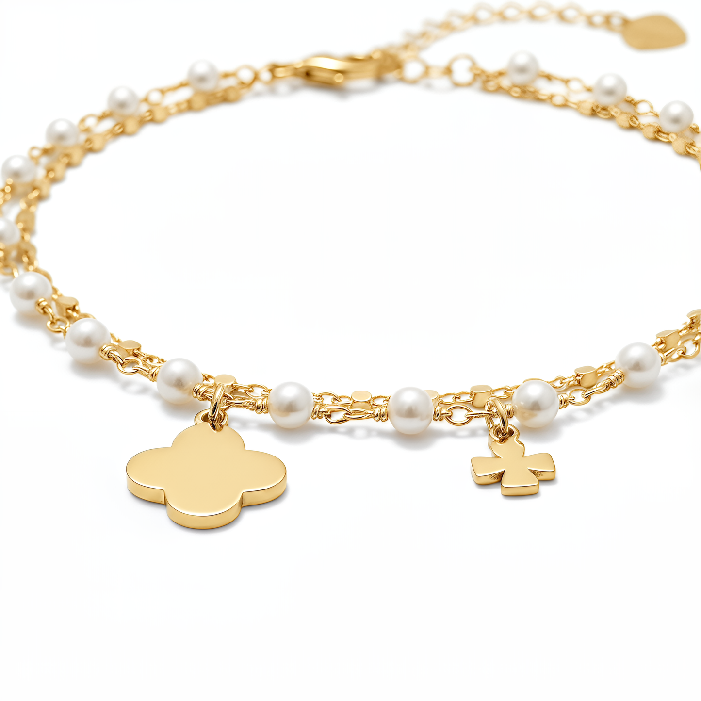 Bracciale VIBES a 2 Fili in Argento 925 Laminato in Oro 24KT con Perle