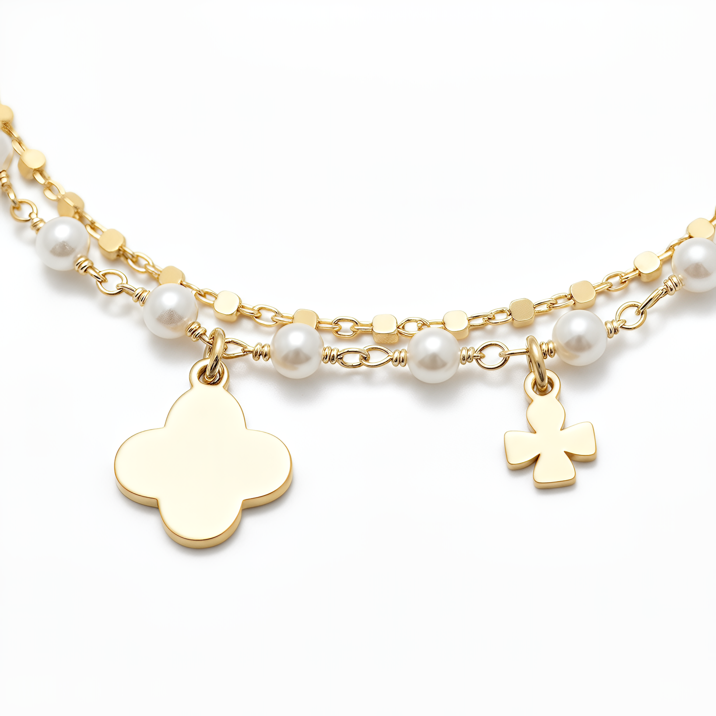 Bracciale VIBES a 2 Fili in Argento 925 Laminato in Oro 24KT con Perle