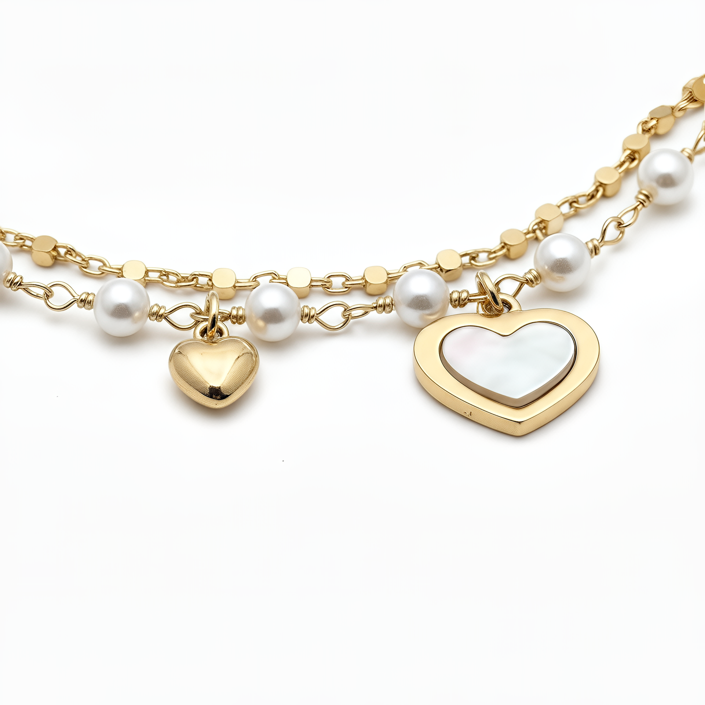 Bracciale VIBES a 2 Fili in Argento 925 Laminato in Oro 24KT con Perle