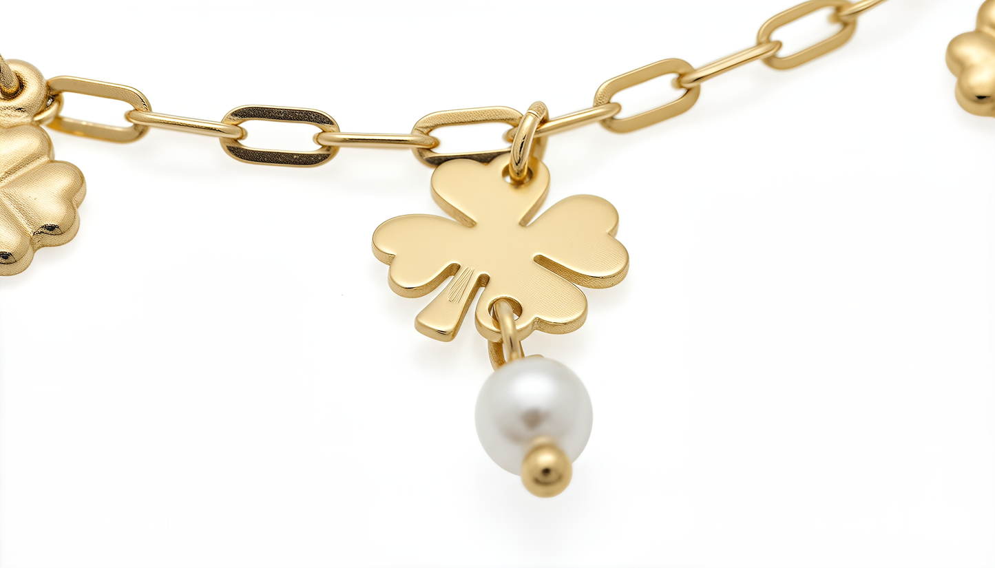Bracciale Lucky Pearl Chérie in Argento 925 Laminato in Oro 24KT