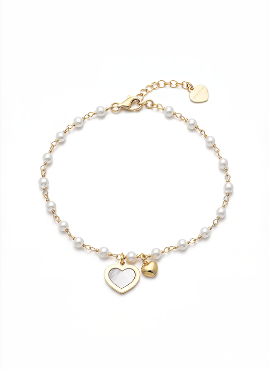 Bracciale Cuore VIBES in Argento 925 Laminato in Oro 24KT con Perle