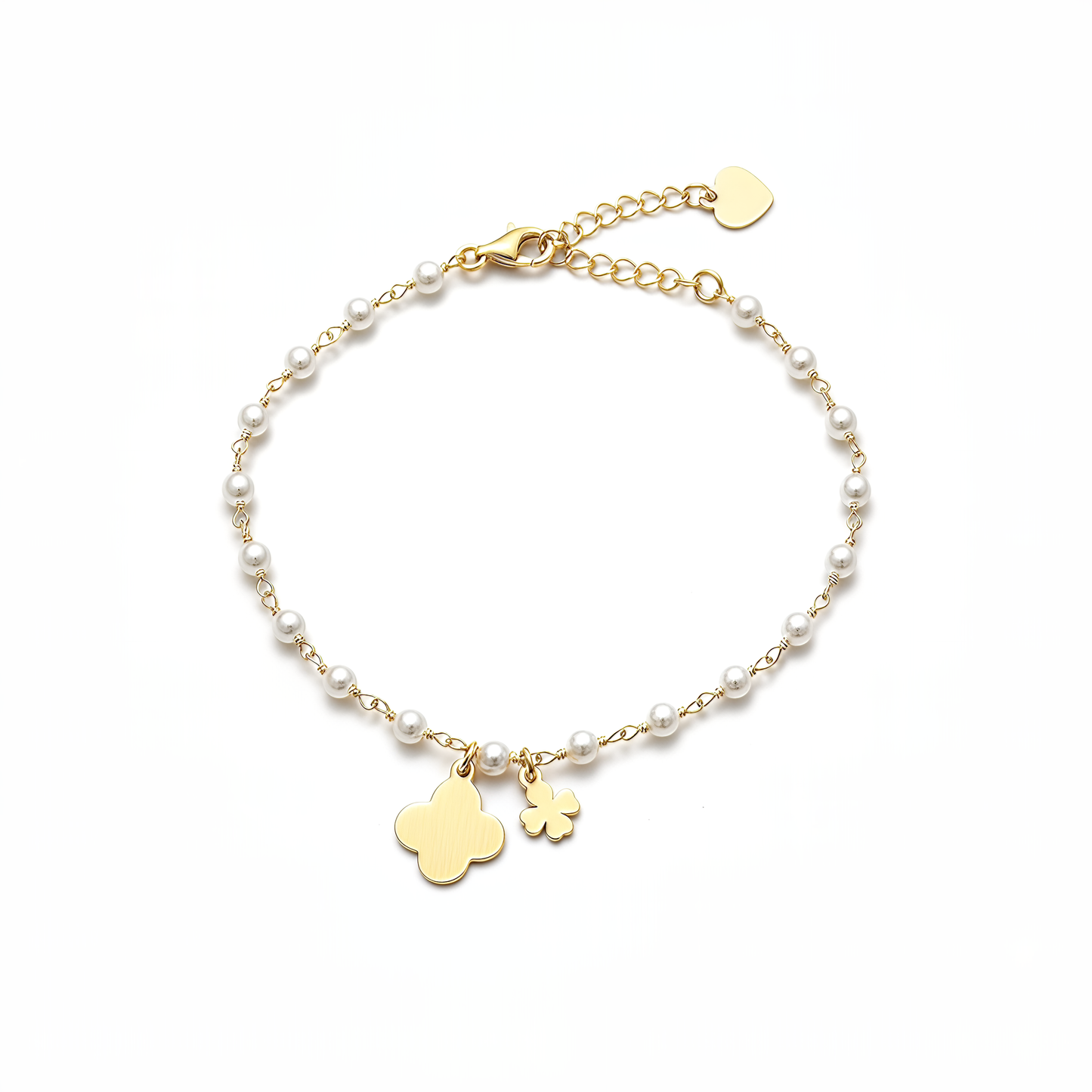 Bracciale Quadrifoglio VIBES in Argento 925 Laminato in Oro 24KT con Perle