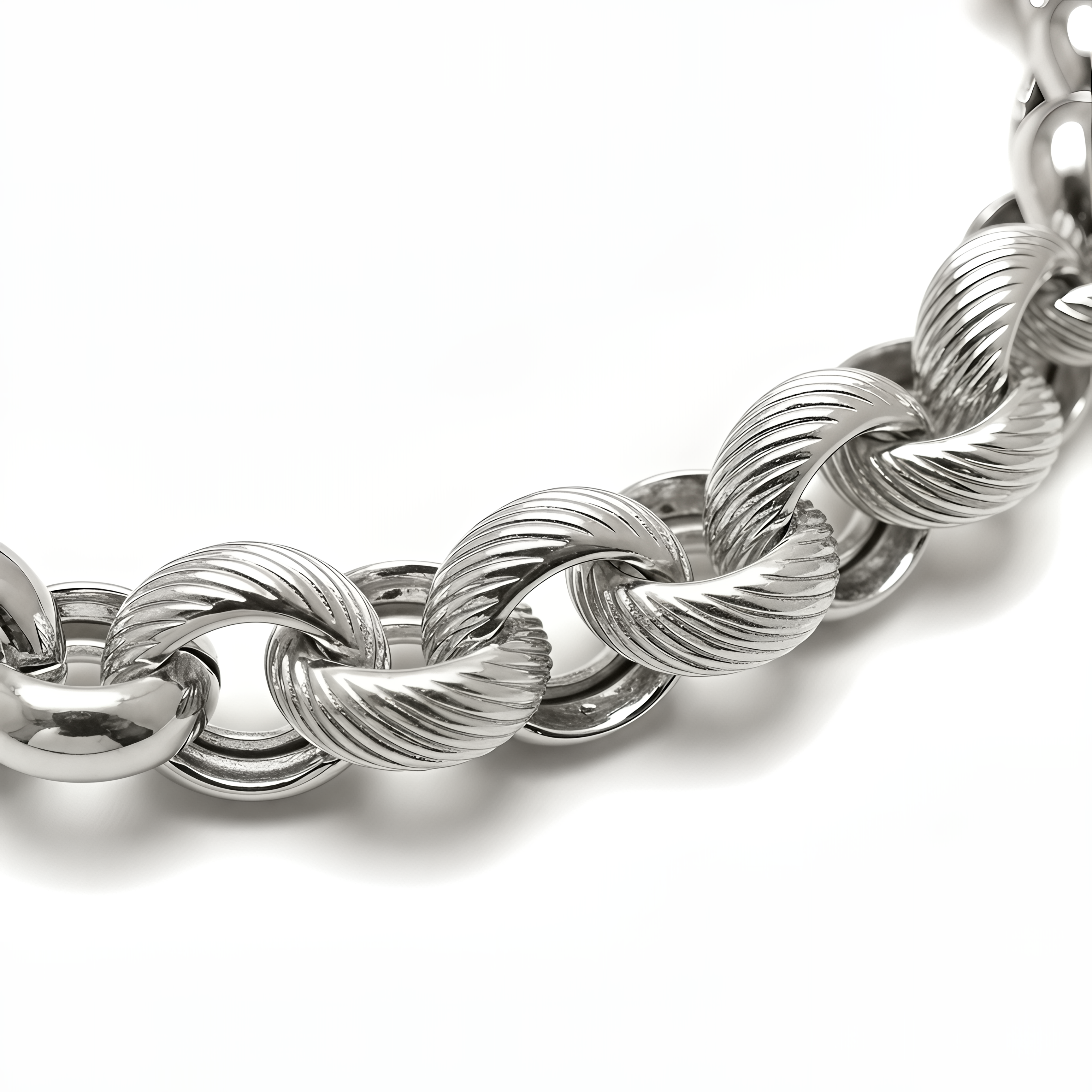 925 Sterling Silver 24KT Gold Plated Dubai Alternating Link Chain Necklace