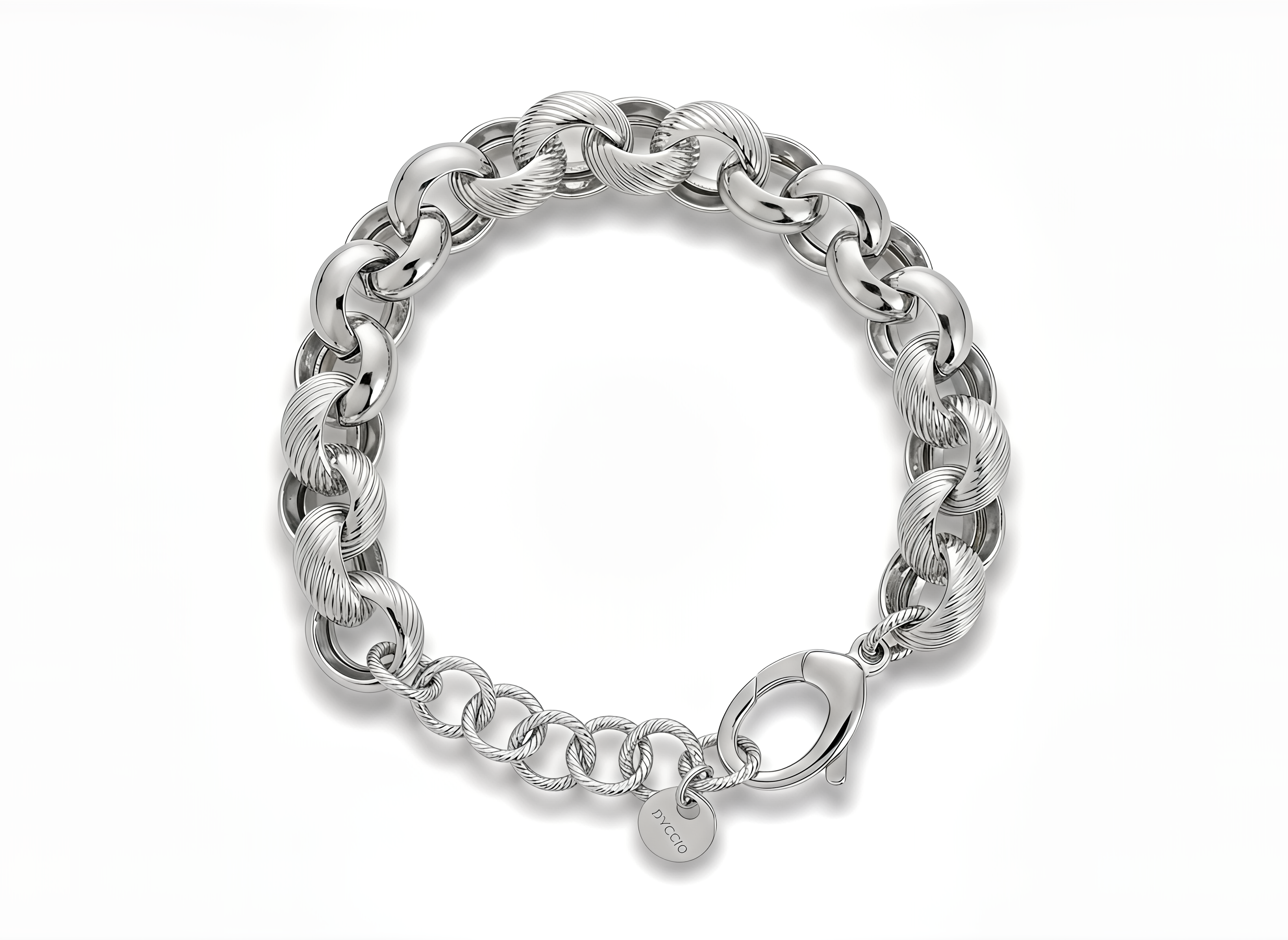 Dubai Alternating Round Link Bracelet in 925 Silver and 24KT Gold Plated