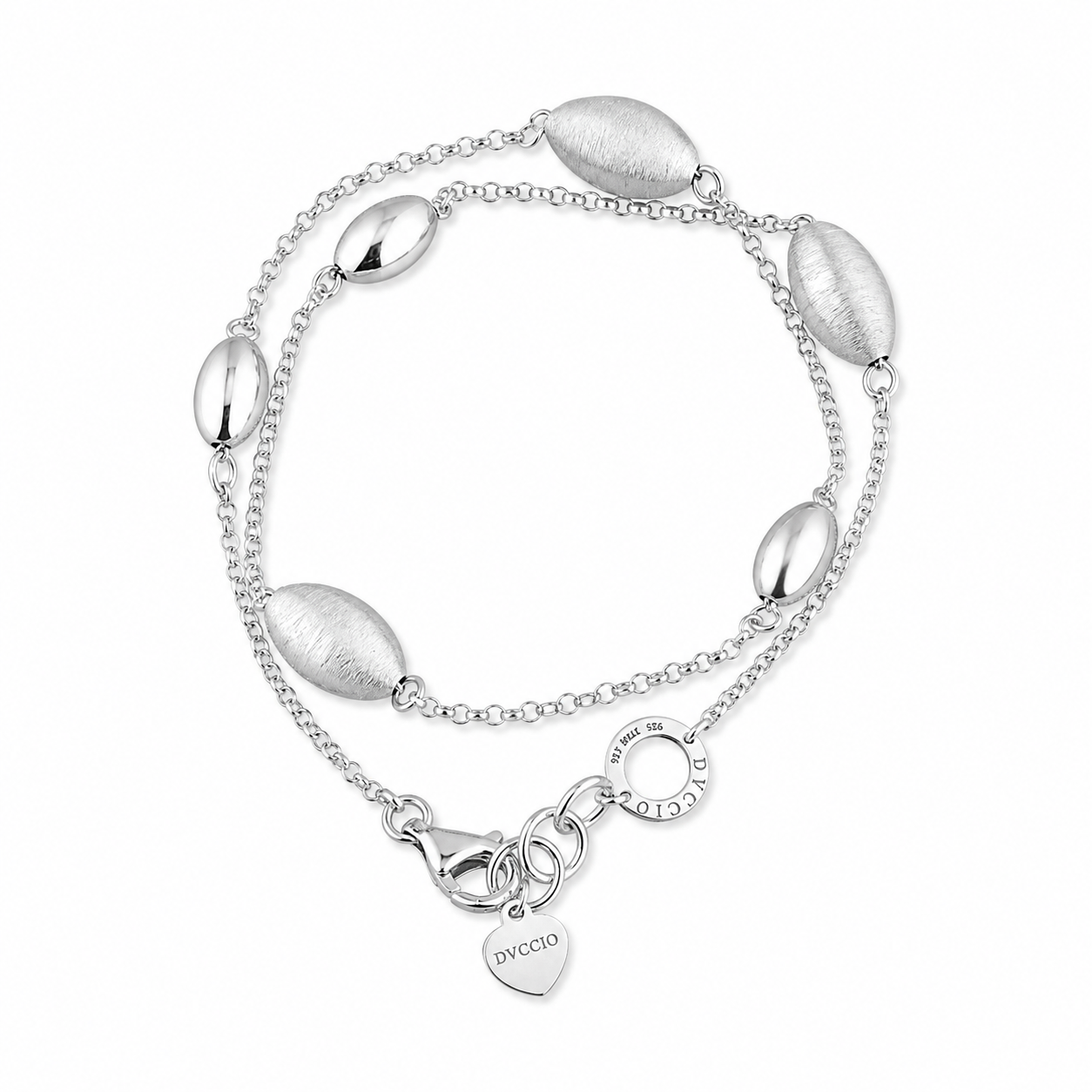 Bracciale SABA a Doppio Giro Argento 925 Placcato Oro 24KT Ovaline Setate