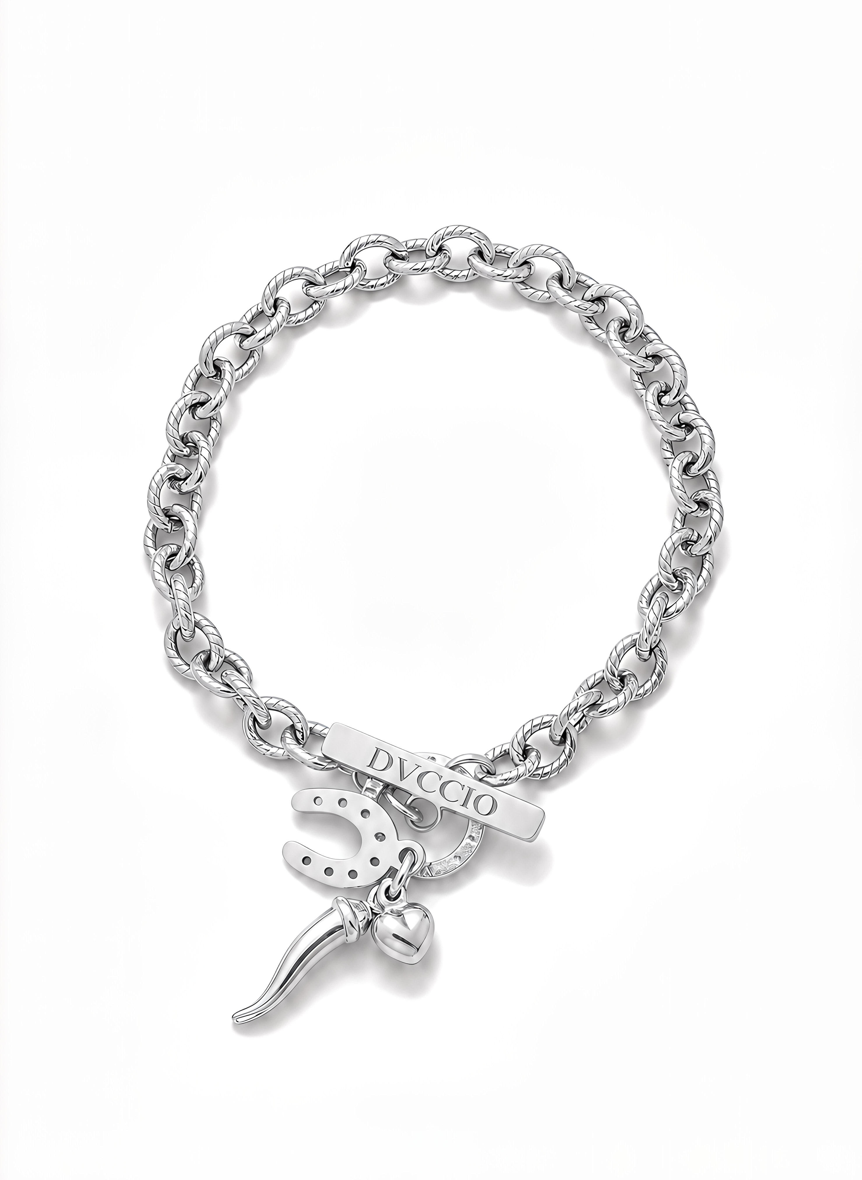 Bracciale a Catena Rolò con Charm Cuore Corno e Ferro di Cavallo Frida Argento 925 Placcata Oro 24KT