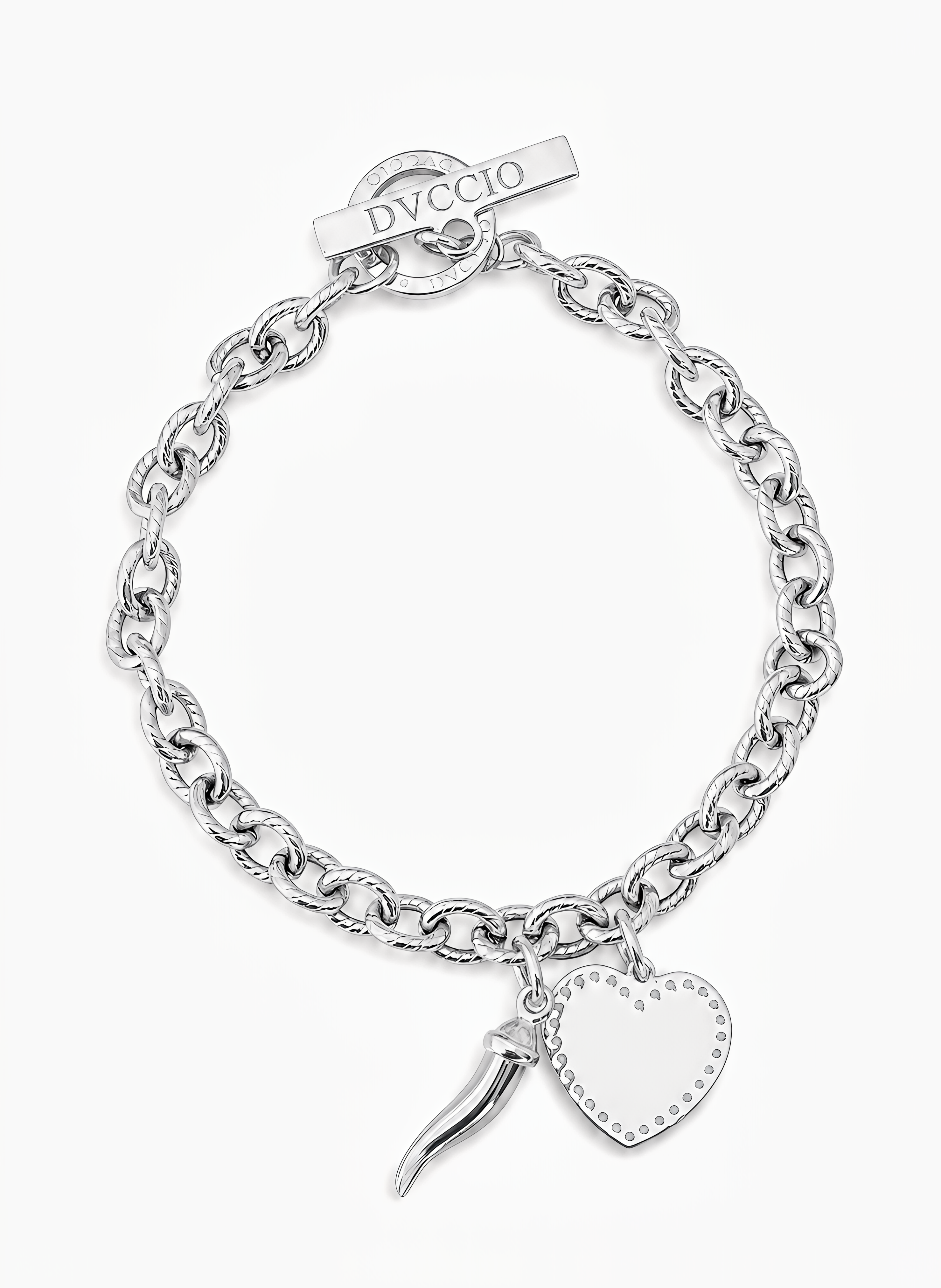 Bracciale a Catena Rolò con Charm Cuore e Corno Frida Argento 925 Placcata Oro 24KT