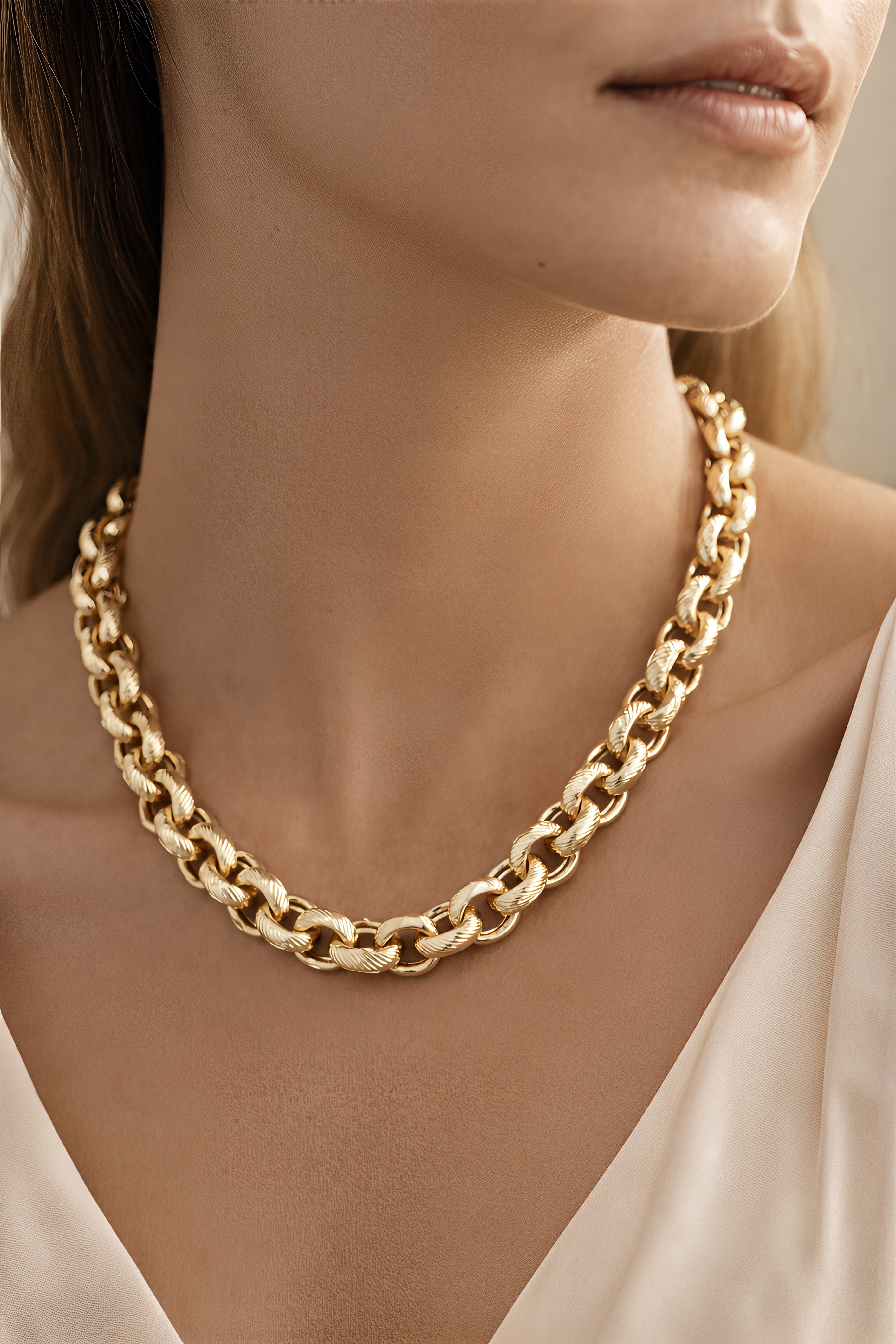 Collana DVCCIO a Catena con Maglie Alternate in Argento 925 Laminato Oro 24KT