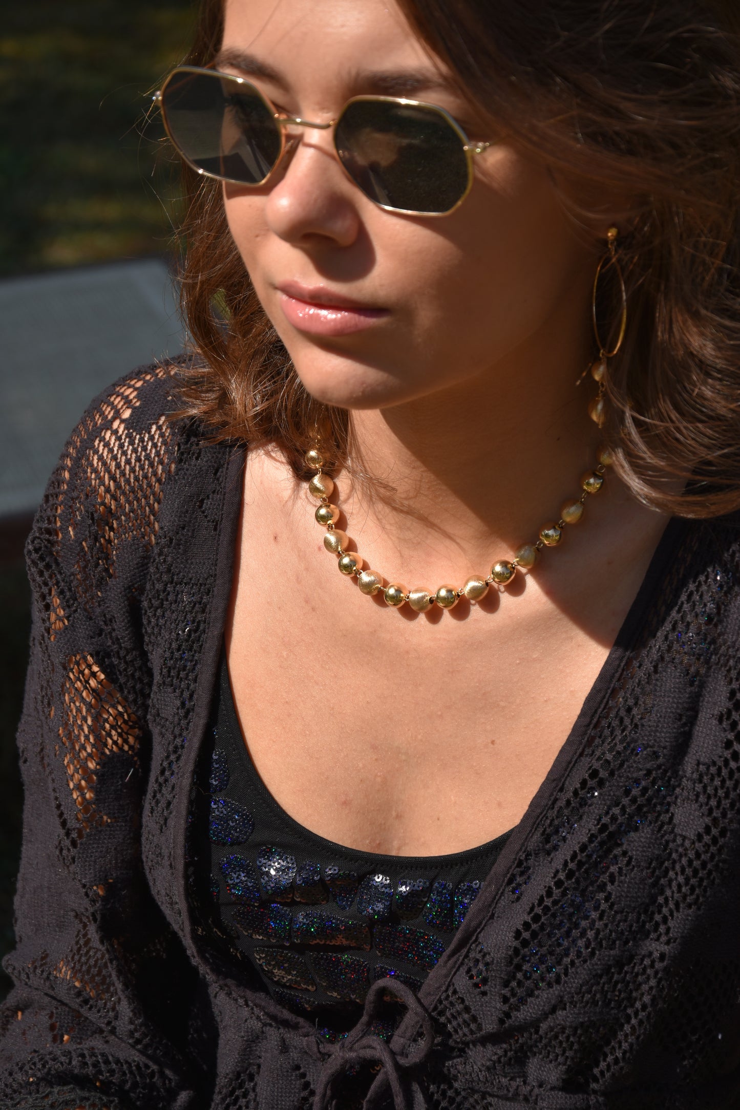 Collana in argento 925 e laminatura in Oro 24K, con sfere setate dorate.