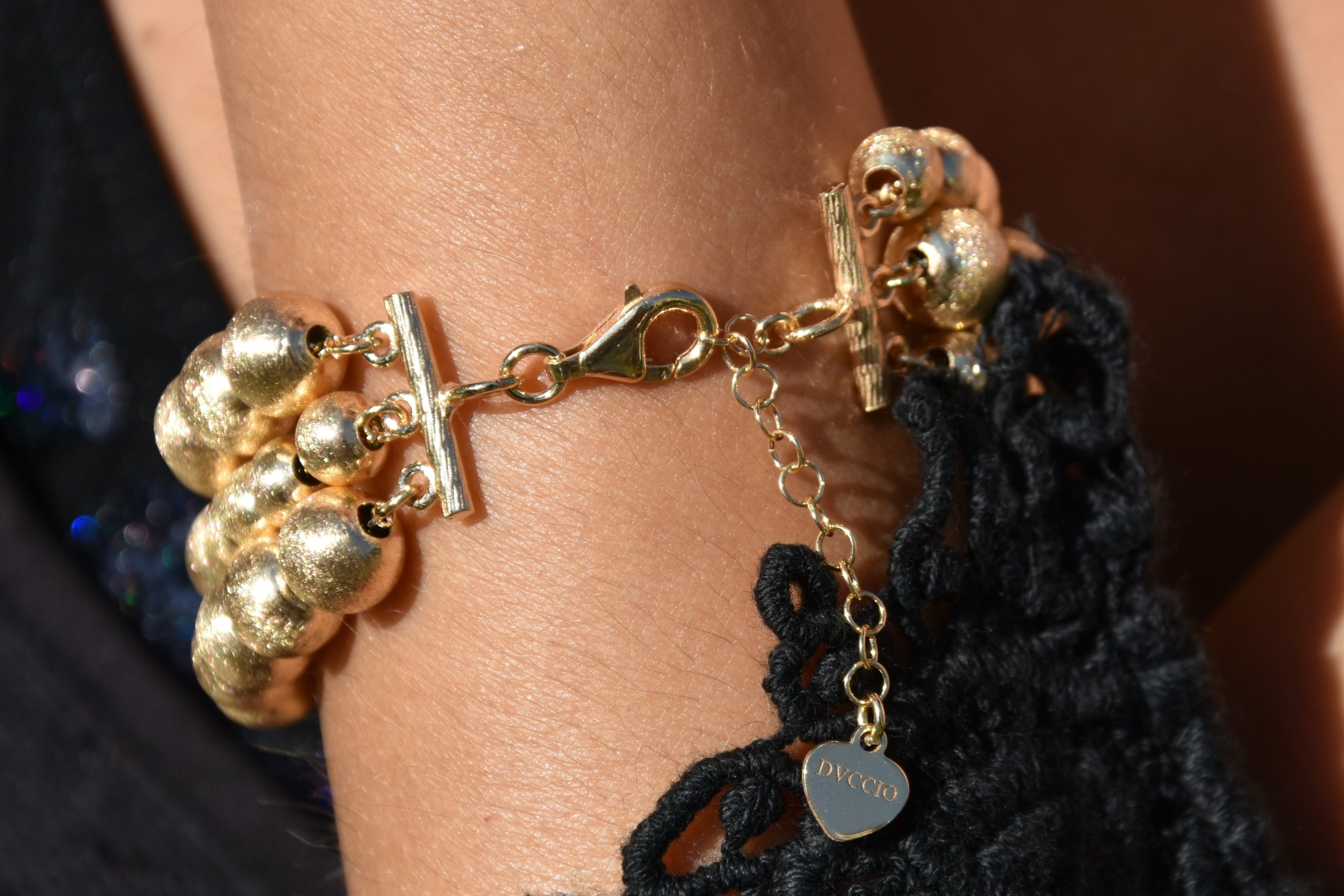 SABA 3-Row Bracelet in 925 Silver, 24KT Gold Plated, Silky Spheres