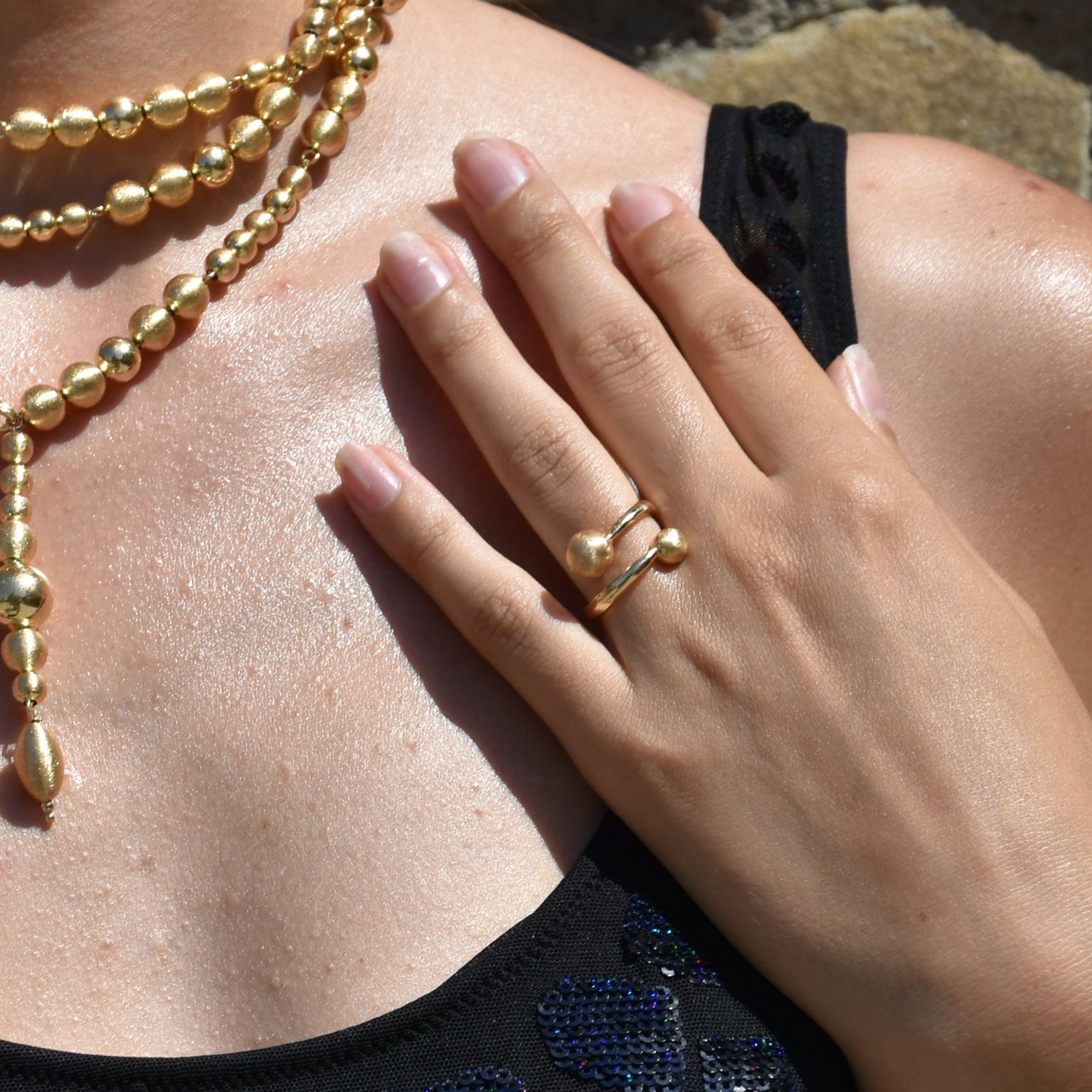 Anello SABA in Argento 925 Laminato Oro 24KT con Sfere Dorate