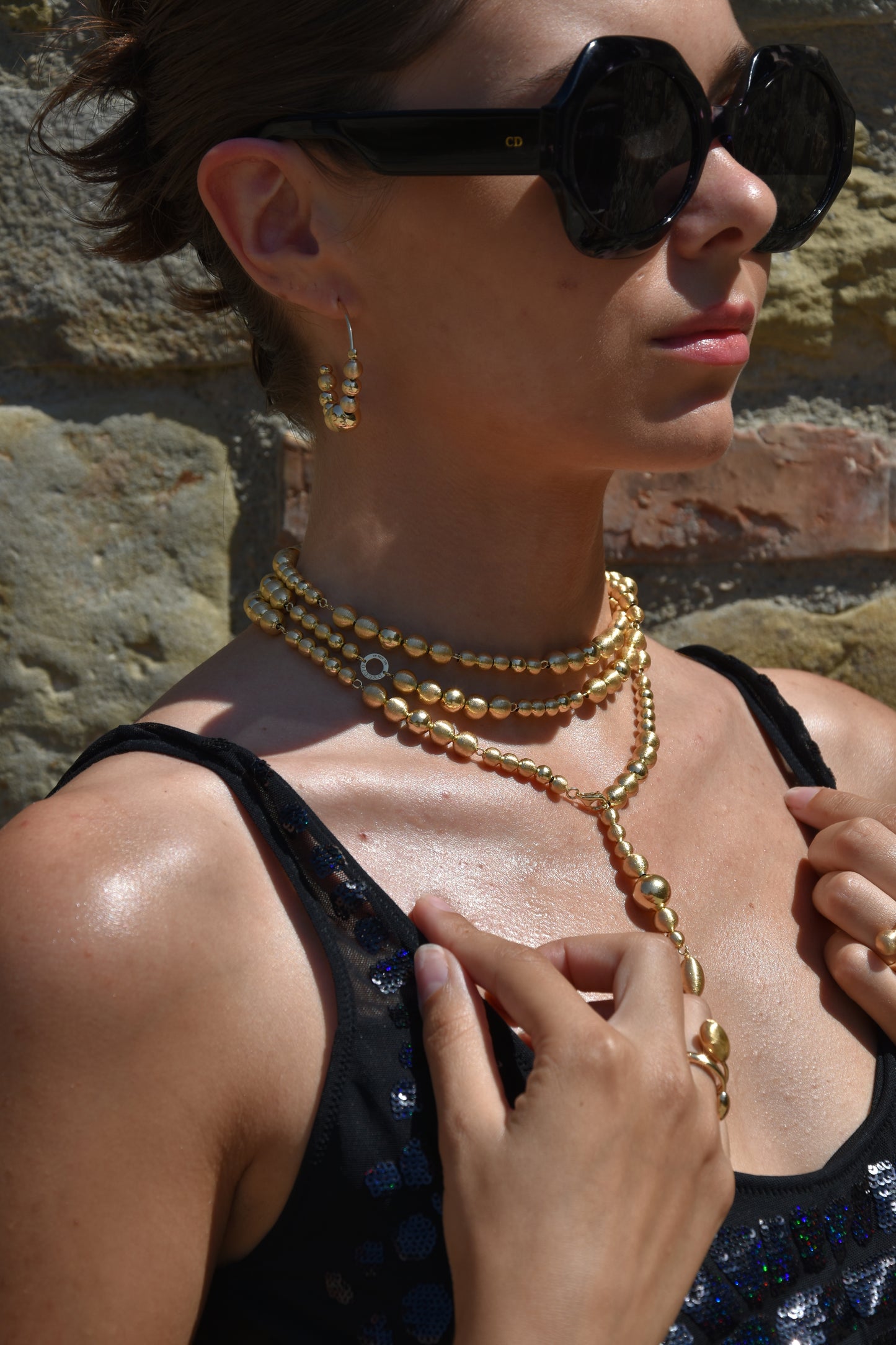 Collana  SABA in argento 925, con placcatura  a spessore in oro 24Kt  e sfere setate.