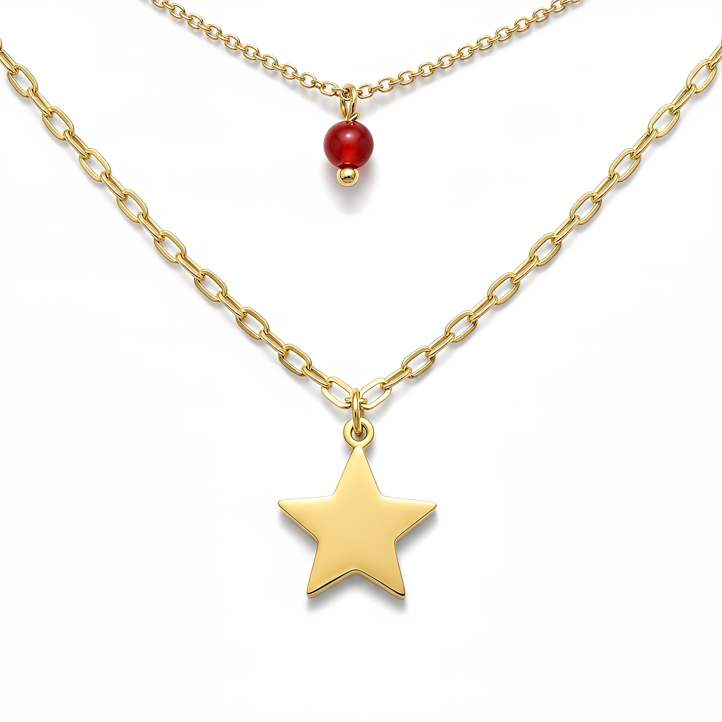 Collana Chérie Double Star Red in Argento 925 Laminata Oro 24KT