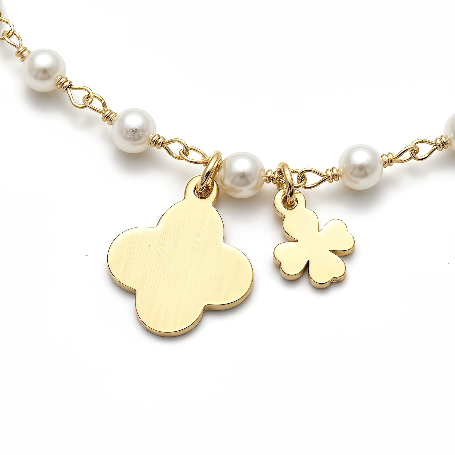 Bracciale Quadrifoglio VIBES in Argento 925 Laminato in Oro 24KT con Perle