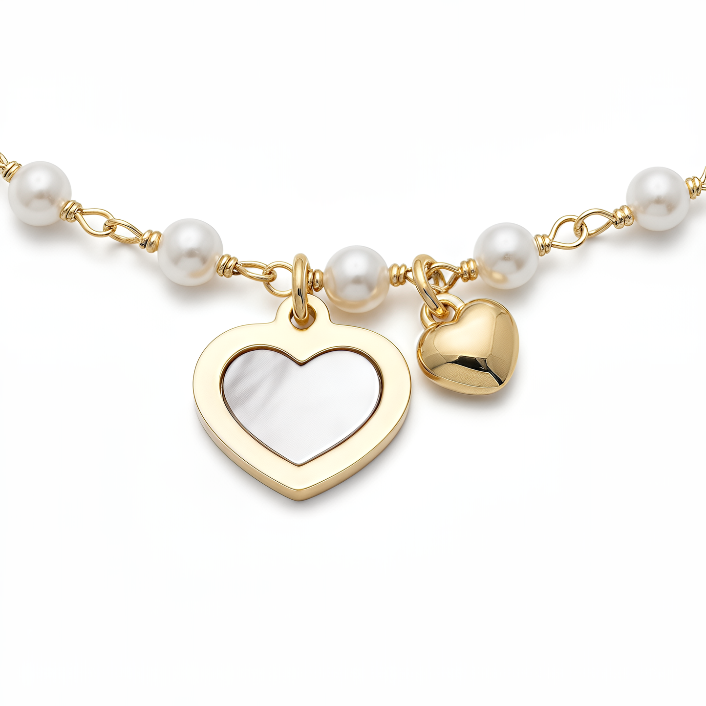 Bracciale Cuore VIBES in Argento 925 Laminato in Oro 24KT con Perle