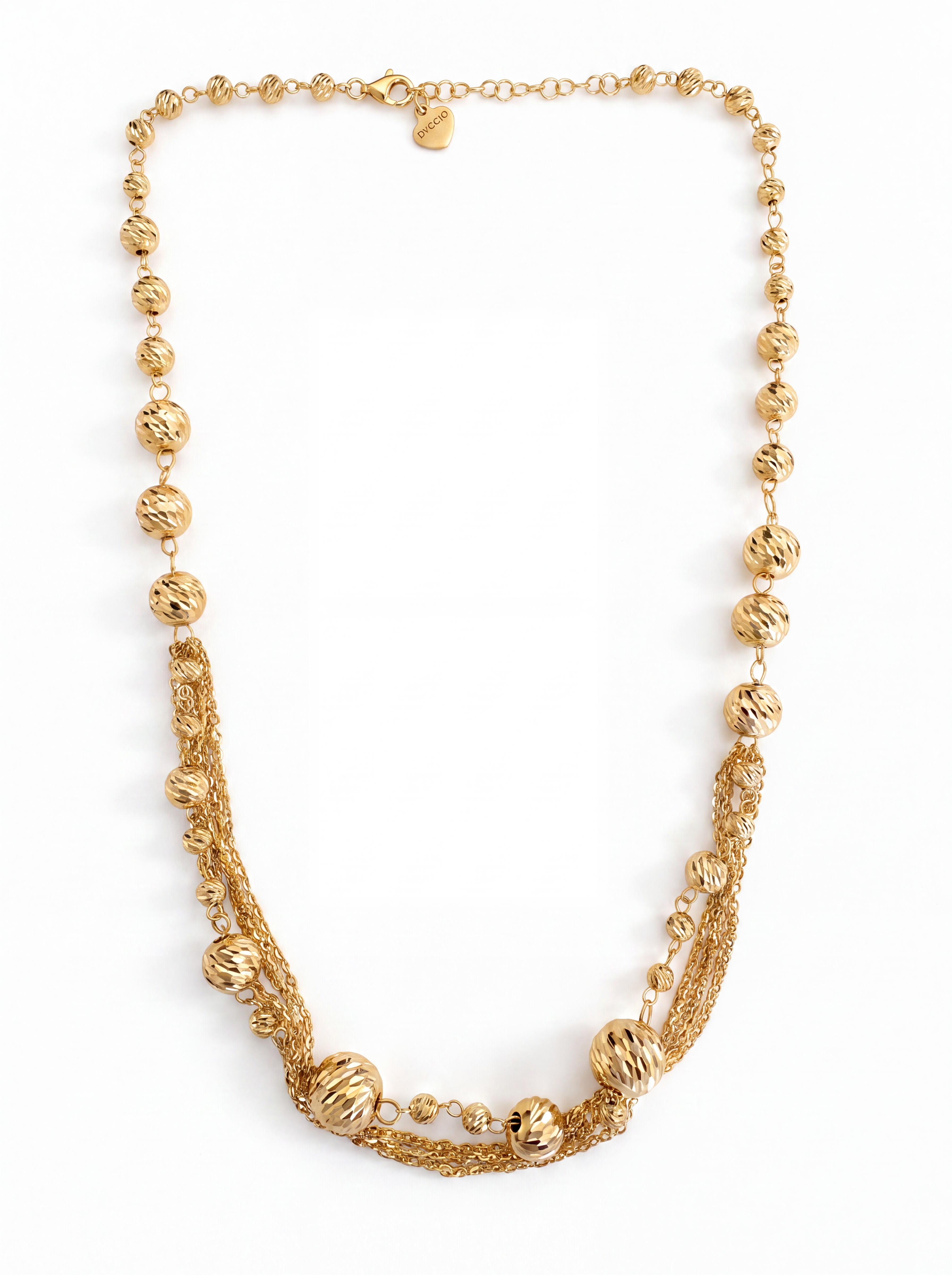 Collana a Sfere Diamantate Alternate con Catena Multifilo Rewind Argento 925 Placcata Oro 24KT
