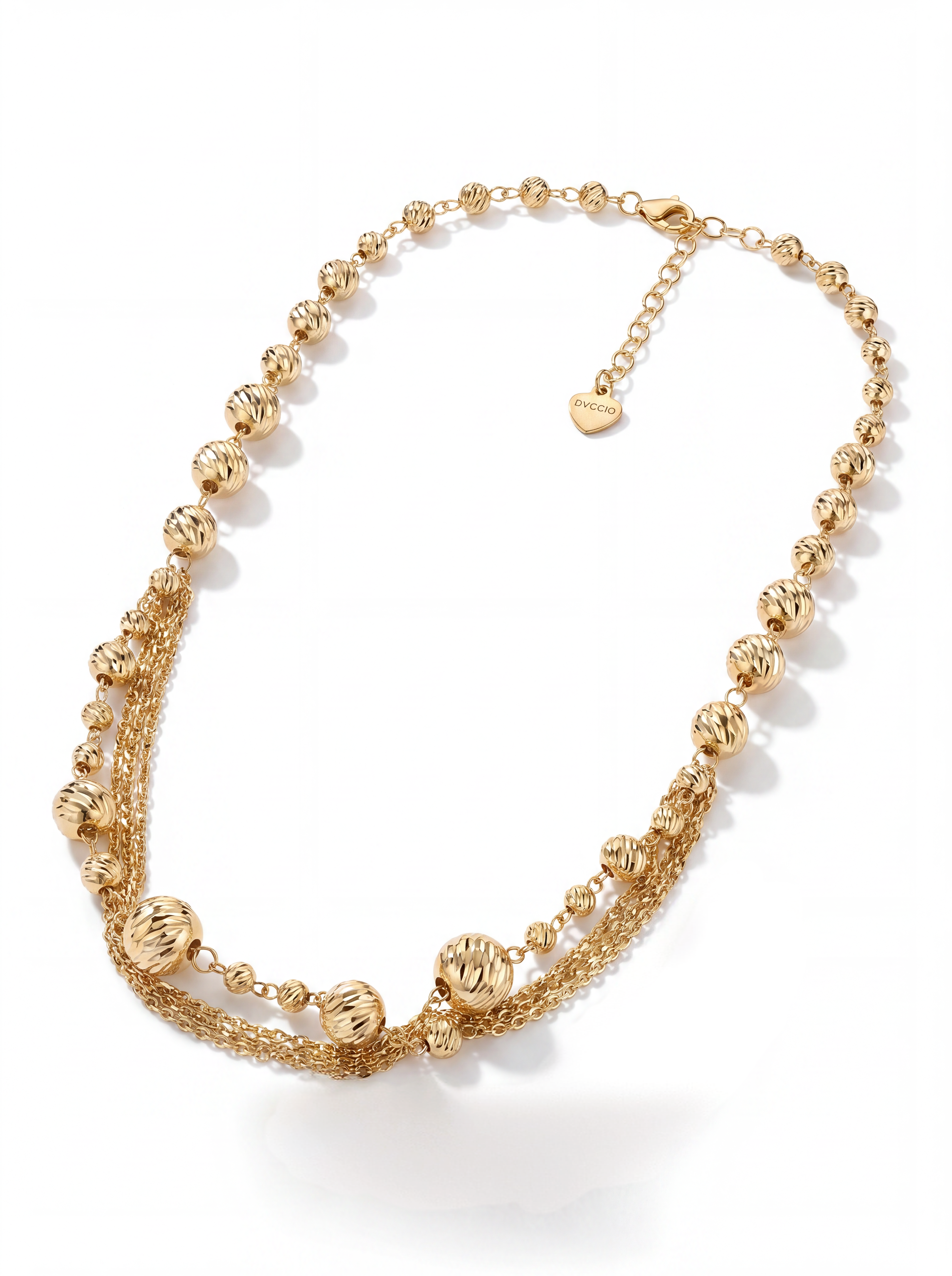 Collana a Sfere Diamantate Alternate con Catena Multifilo Rewind Argento 925 Placcata Oro 24KT