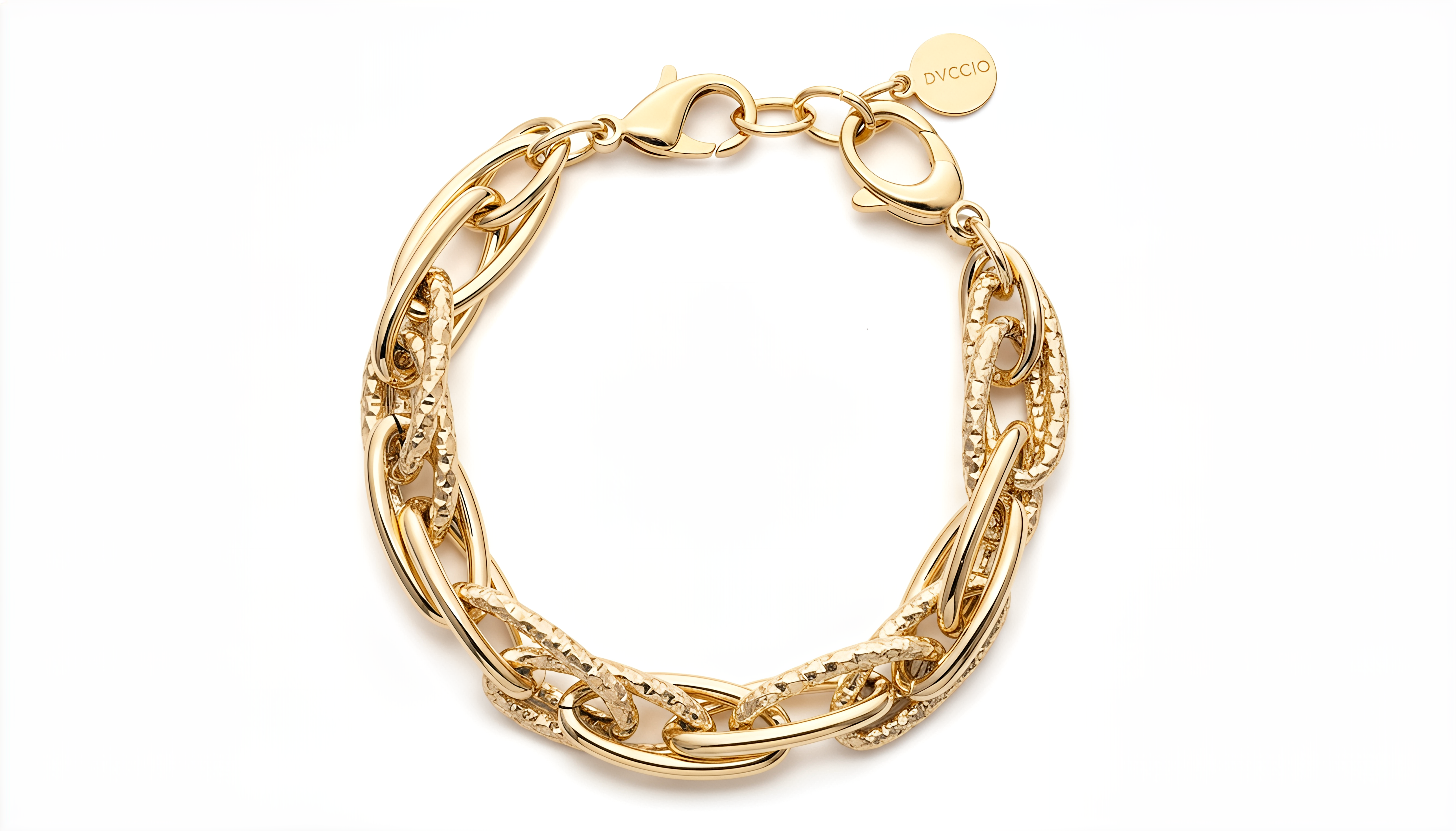 Bracciale a Maglie Ovali Alternate Dubai Argento 925 Placcata Oro 24KT