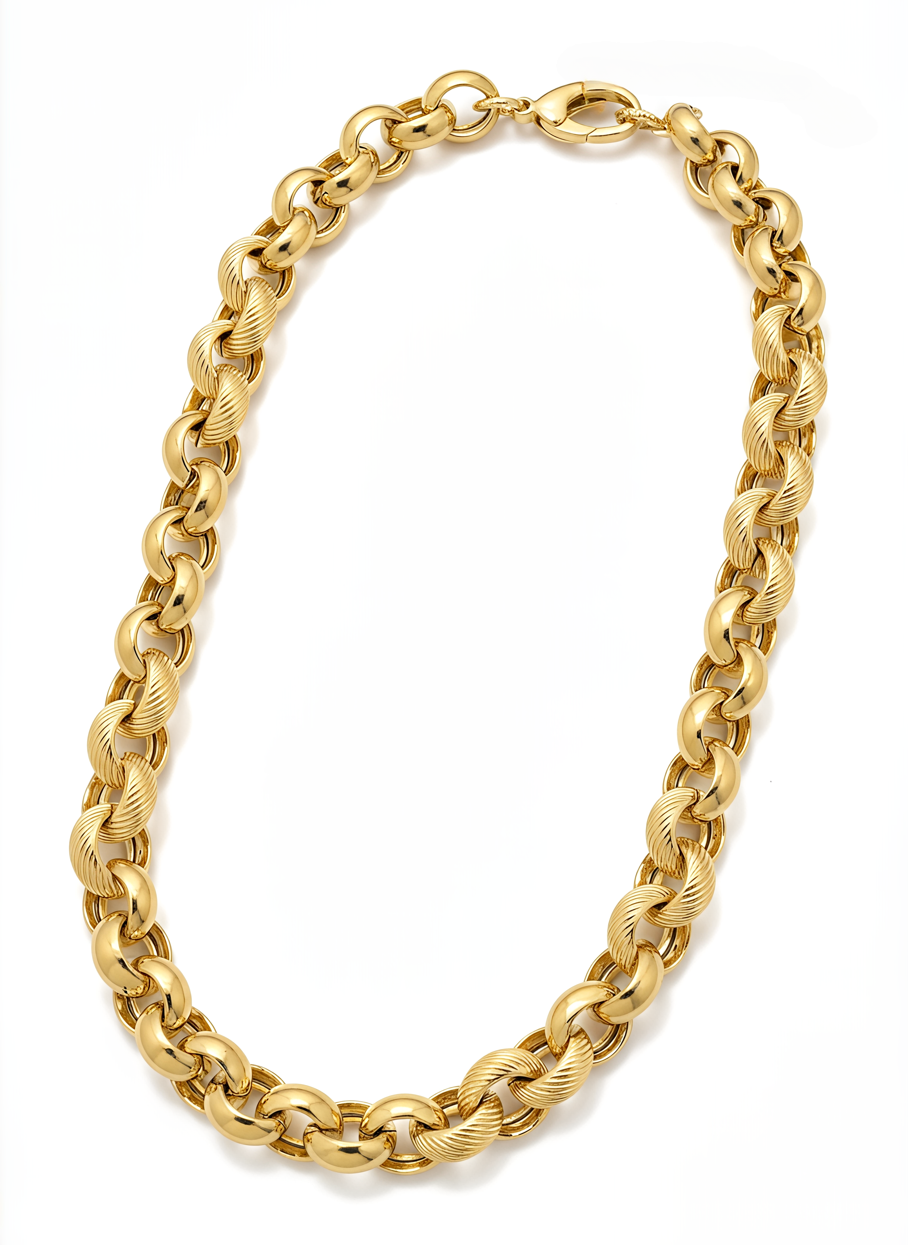 925 Sterling Silver 24KT Gold Plated Dubai Alternating Link Chain Necklace