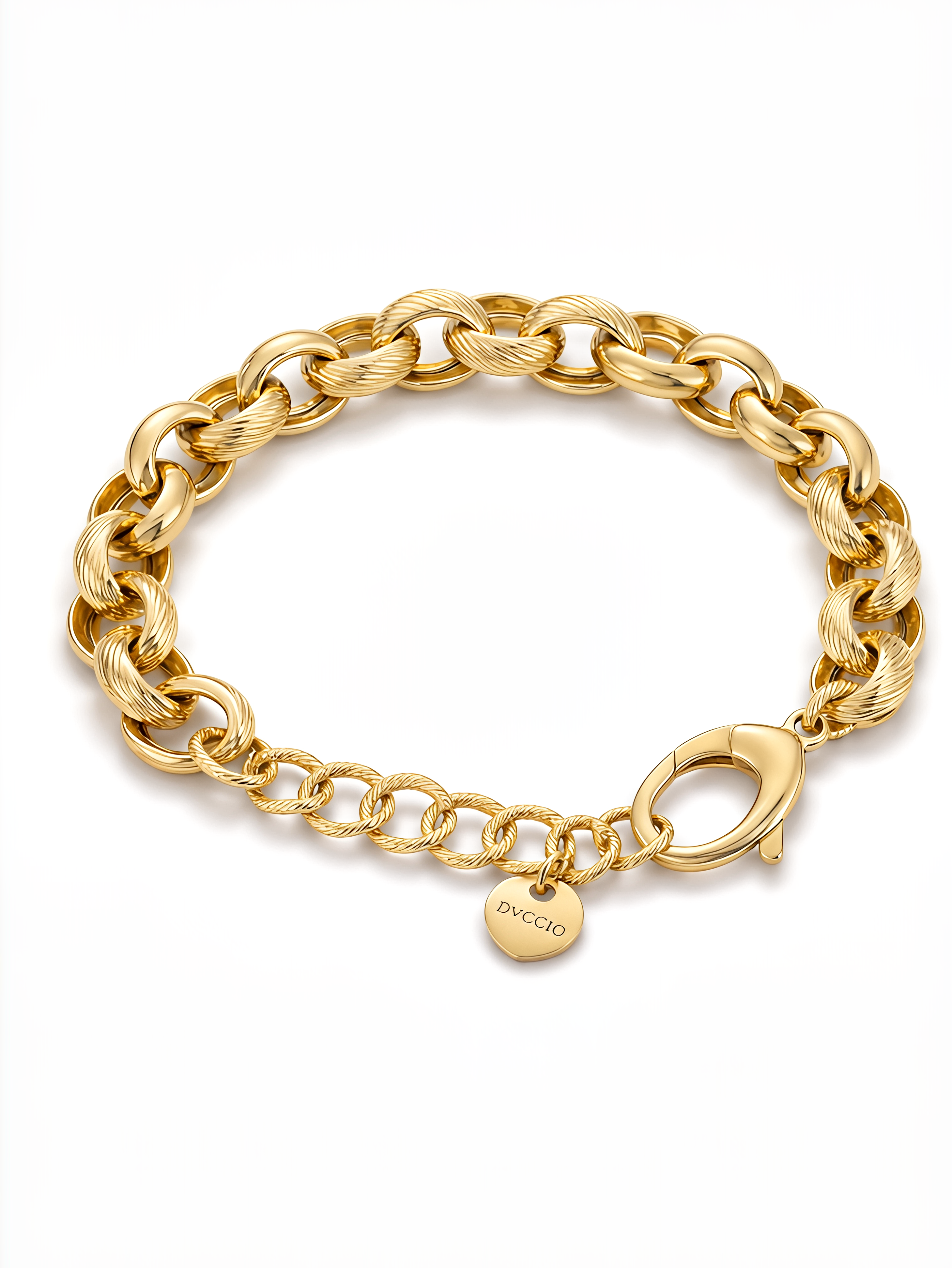 Dubai Alternating Round Link Bracelet in 925 Silver and 24KT Gold Plated
