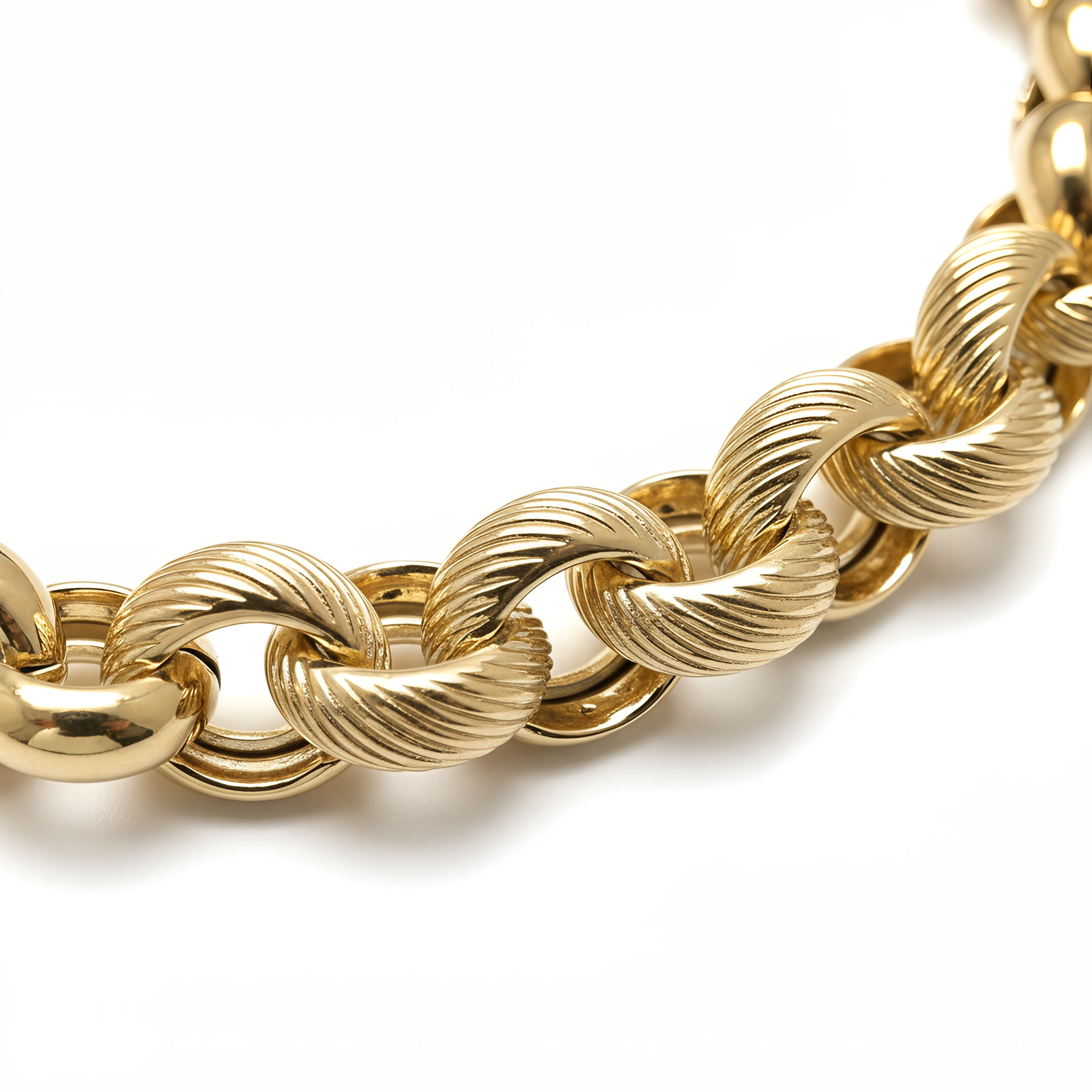 925 Sterling Silver 24KT Gold Plated Dubai Alternating Link Chain Necklace