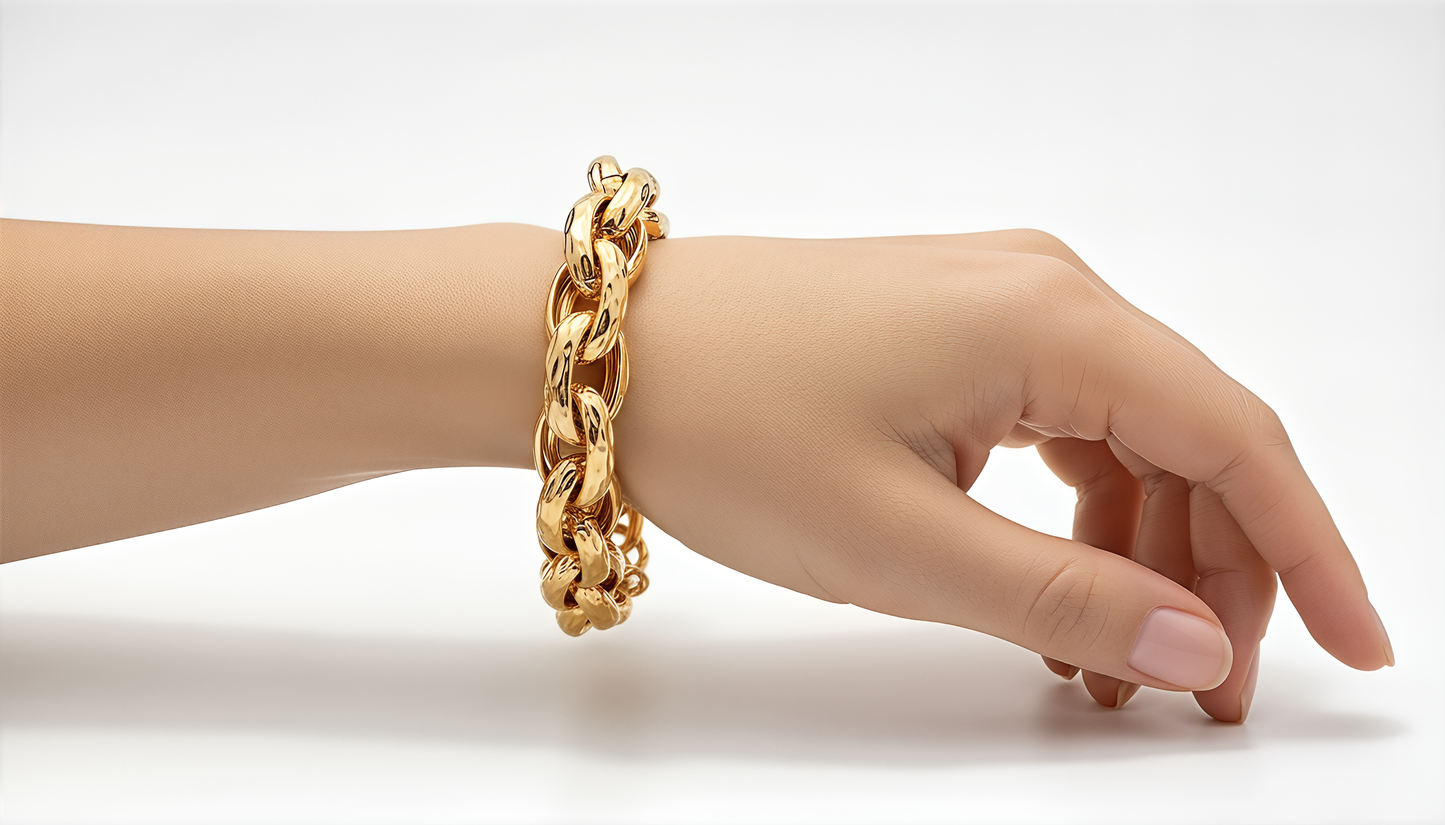 Bracciale Catena Intrecciata in Argento 925 Laminato Oro 24KT